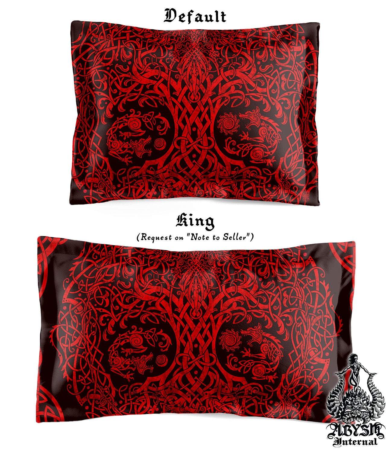 Viking Bedding Set, Comforter and Duvet, Yggdrasil Bed Cover and Bedroom Decor, Norse Art, King, Queen and Twin Size - Black and Red - Abysm Internal