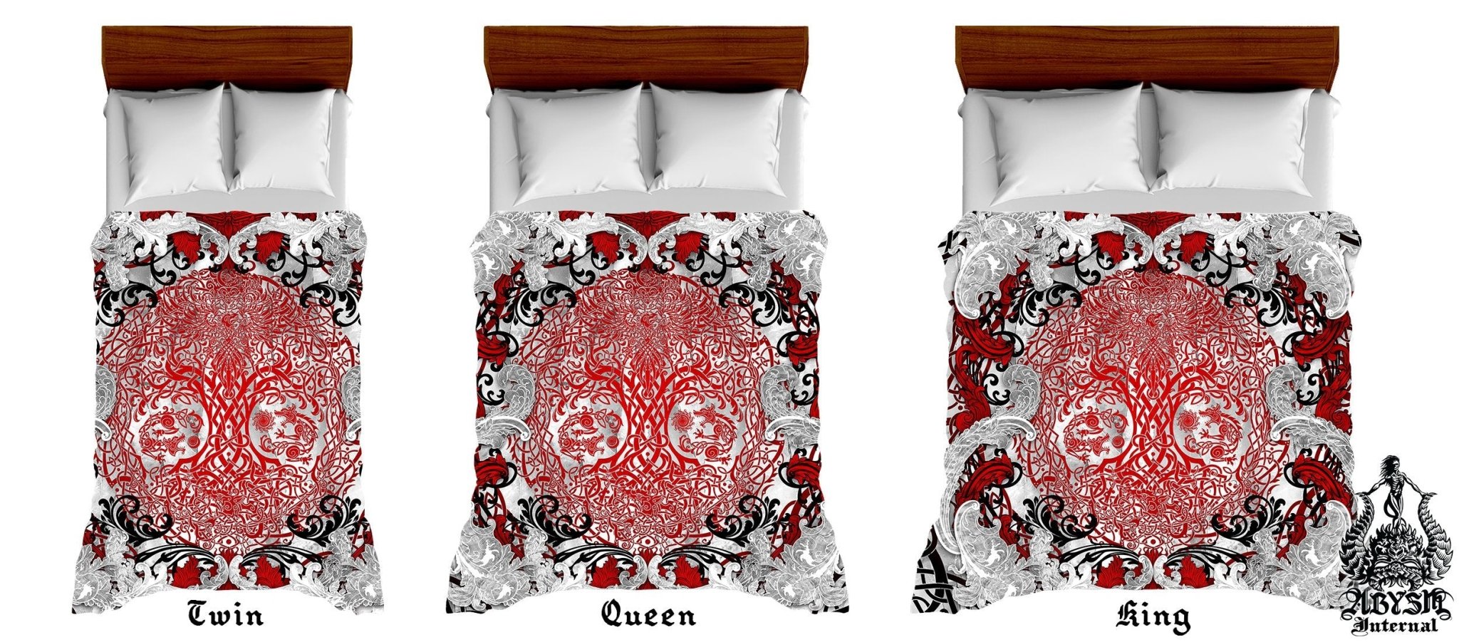 Viking Bedding Set, Comforter and Duvet, Yggdrasil Bed Cover and Bedroom Decor, Norse Art, King, Queen and Twin Size - Bloody - Abysm Internal