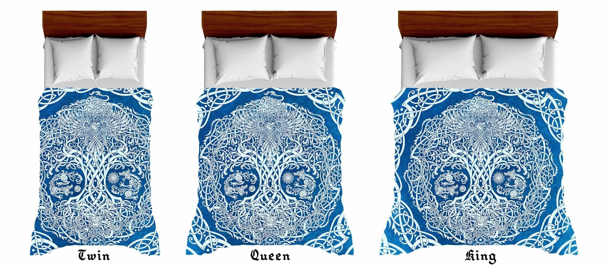 Viking Bedding Set, Comforter and Duvet, Yggdrasil Bed Cover and Bedroom Decor, Norse Art, King, Queen and Twin Size - Blue - Abysm Internal