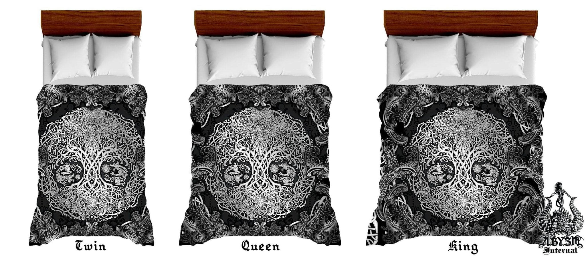Viking Bedding Set, Comforter and Duvet, Yggdrasil Bed Cover and Bedroom Decor, Norse Art, King, Queen and Twin Size - Dark - Abysm Internal