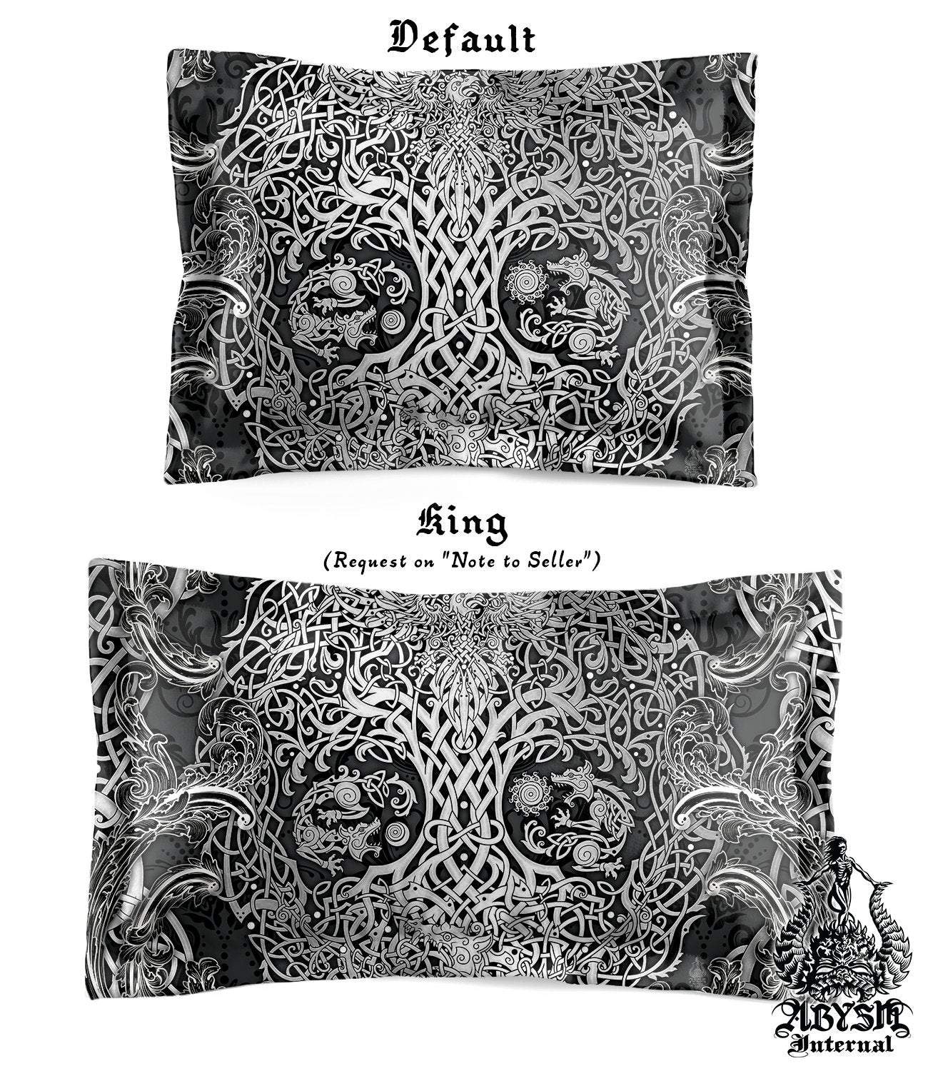 Viking Bedding Set, Comforter and Duvet, Yggdrasil Bed Cover and Bedroom Decor, Norse Art, King, Queen and Twin Size - Dark - Abysm Internal
