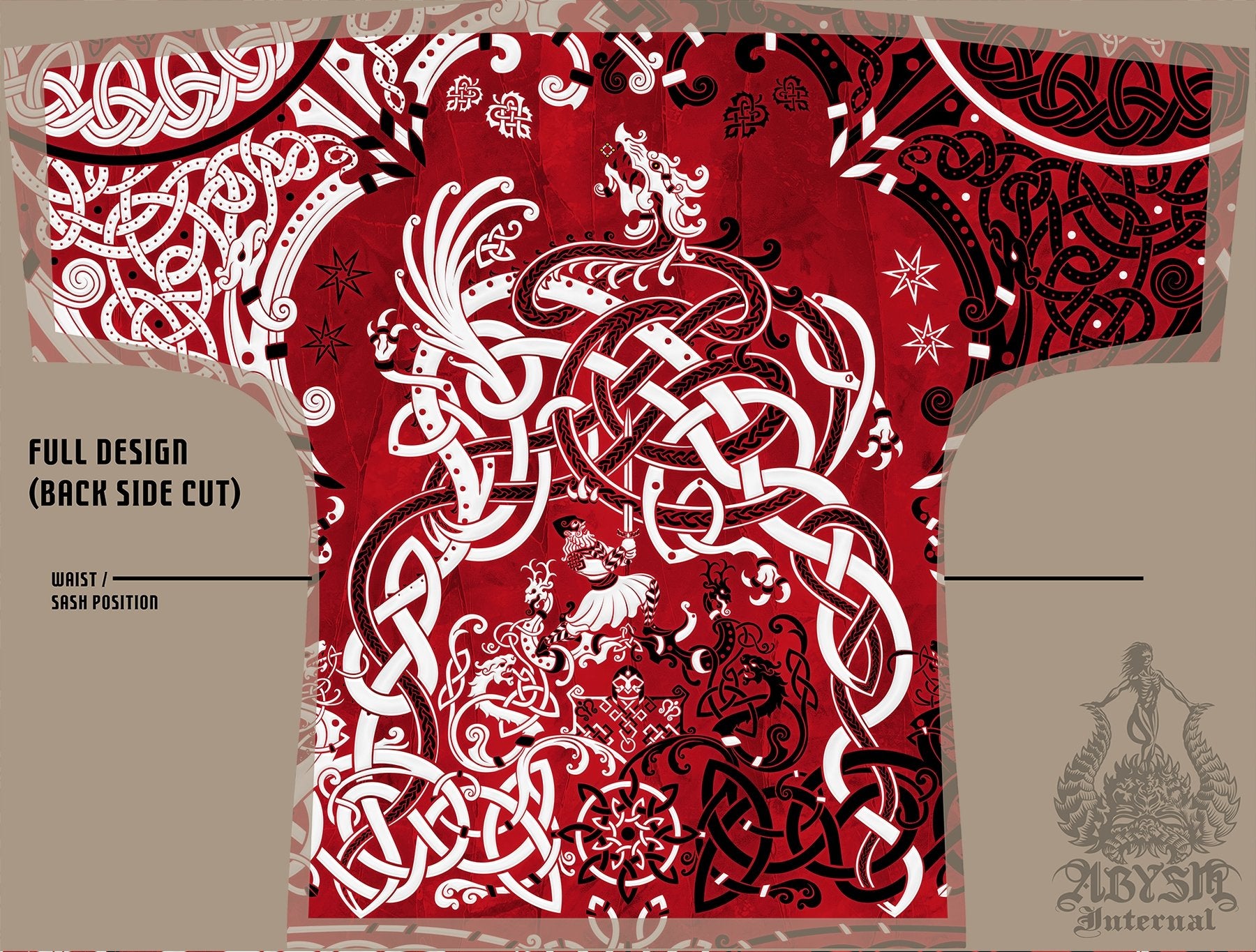 Viking Cover Up, Beach Outfit, Norse Party Kimono, Summer Festival Robe, Indie and Alternative Clothing, Unisex - Dragon Fafnir, Bloody Red Goth - Abysm Internal