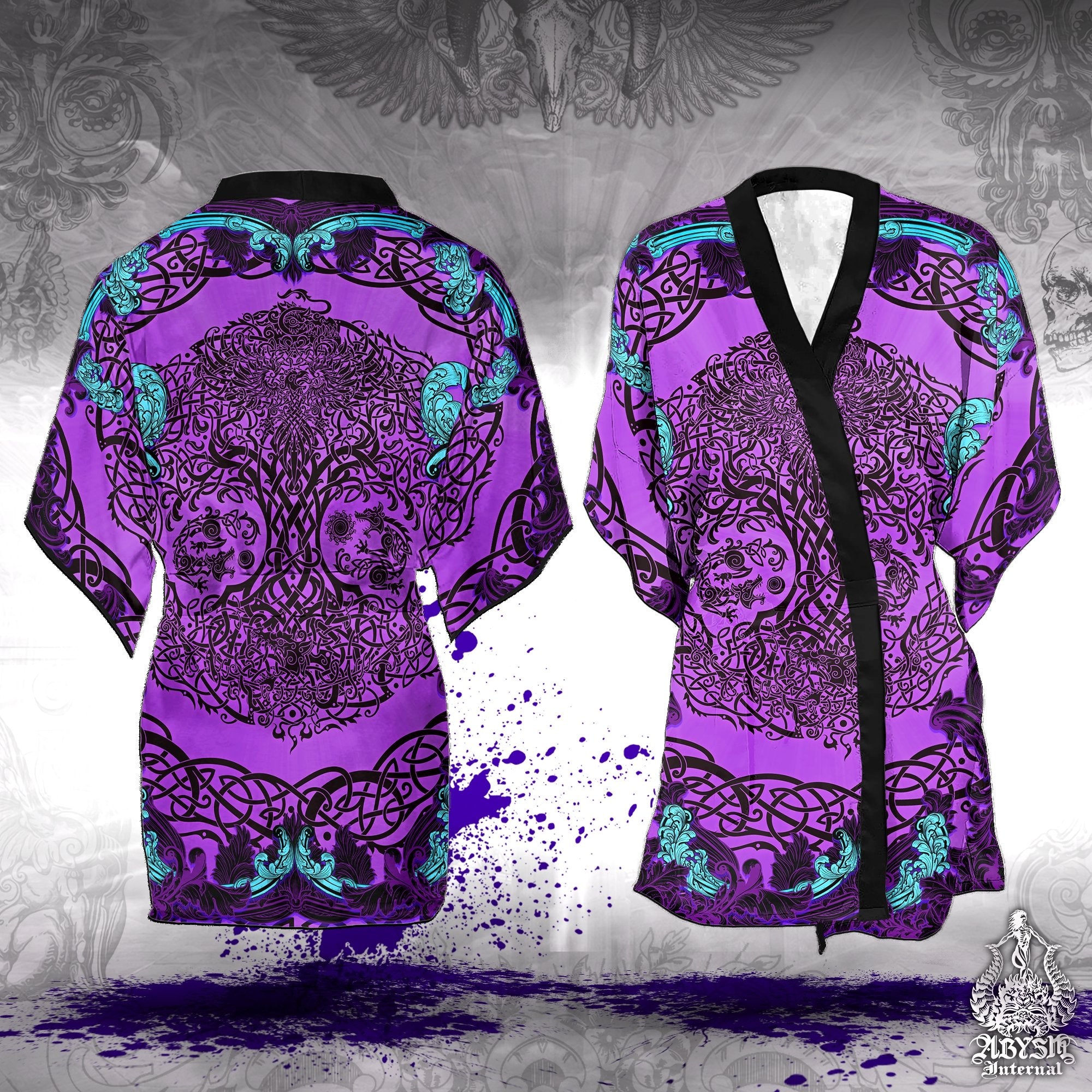 Viking Cover Up, Beach Outfit, Yggdrasil Party Kimono, Summer Festival Robe, Norse Indie and Alternative Clothing, Unisex - Tree of Life, Pastel Goth - Abysm Internal