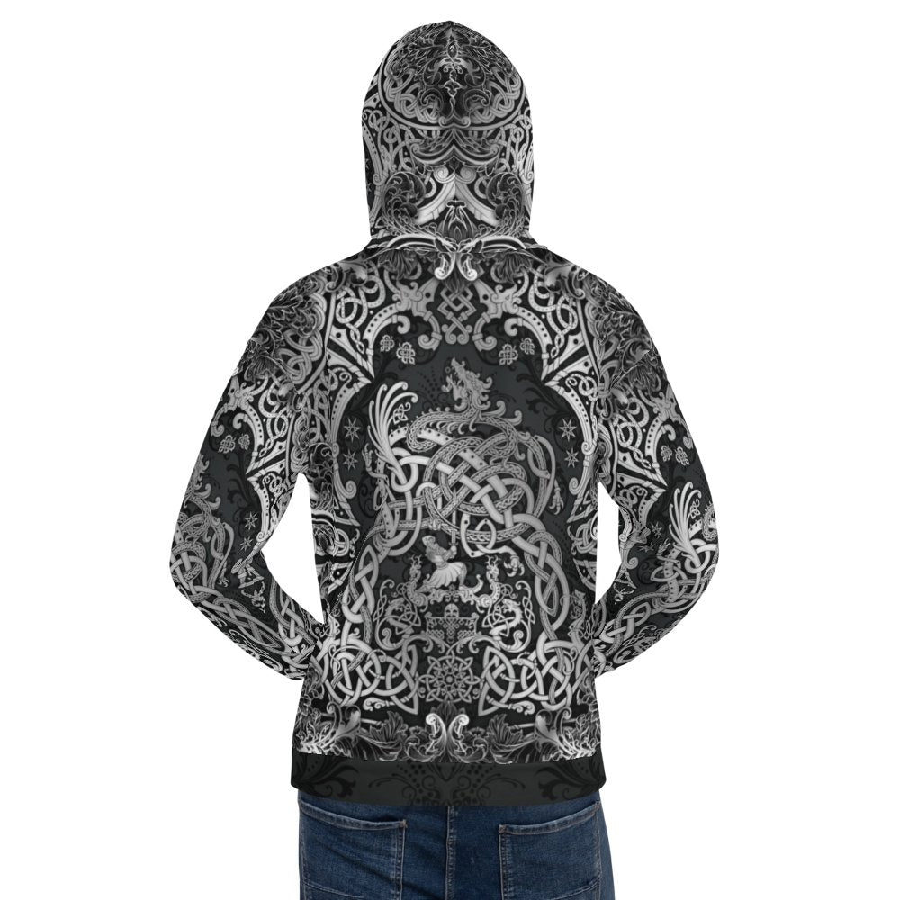 Viking Hoodie, Nordic At Sweater, Fantasy Street Outfit, Norse Streetwear, Alternative Clothing, Unisex - Dragon Fafnir, Dark - Abysm Internal
