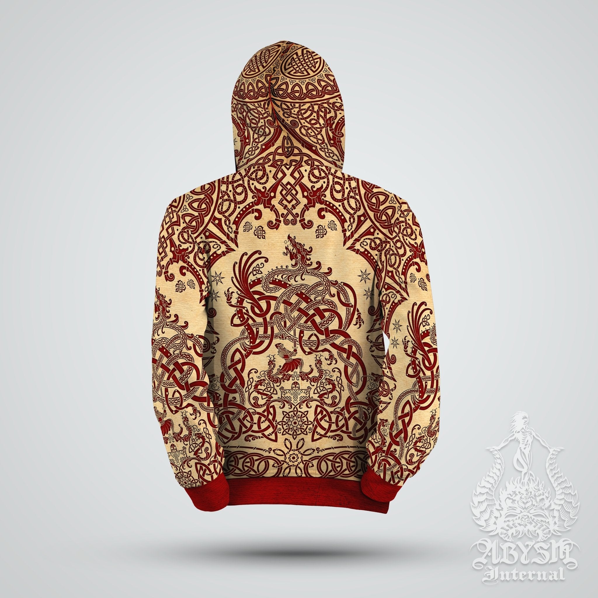 Viking Hoodie, Nordic At Sweater, Fantasy Street Outfit, Norse Streetwear, Alternative Clothing, Unisex - Dragon Fafnir, Paper - Abysm Internal