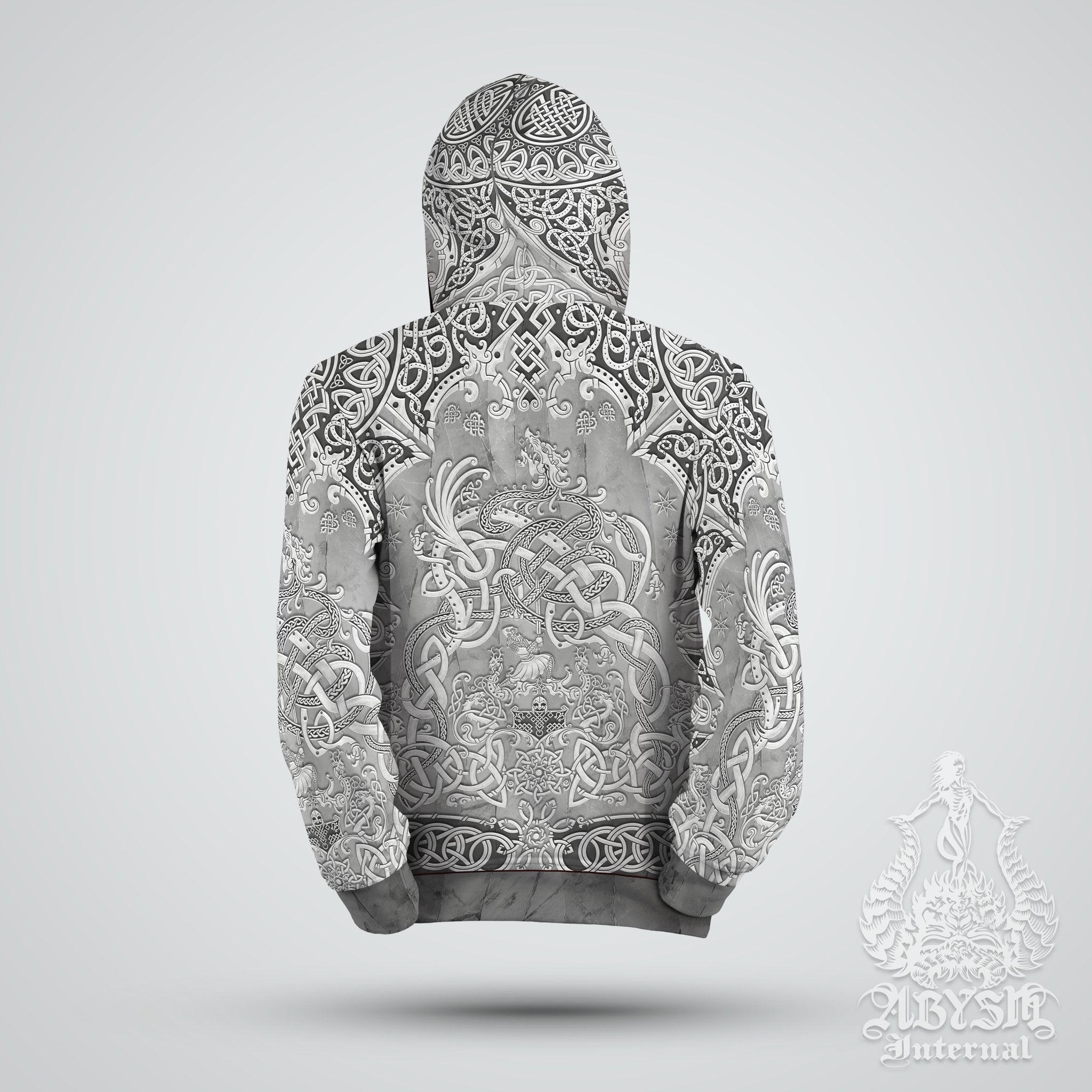 Viking Hoodie, Nordic At Sweater, Fantasy Street Outfit, Norse Streetwear, Alternative Clothing, Unisex - Dragon Fafnir, Stone - Abysm Internal