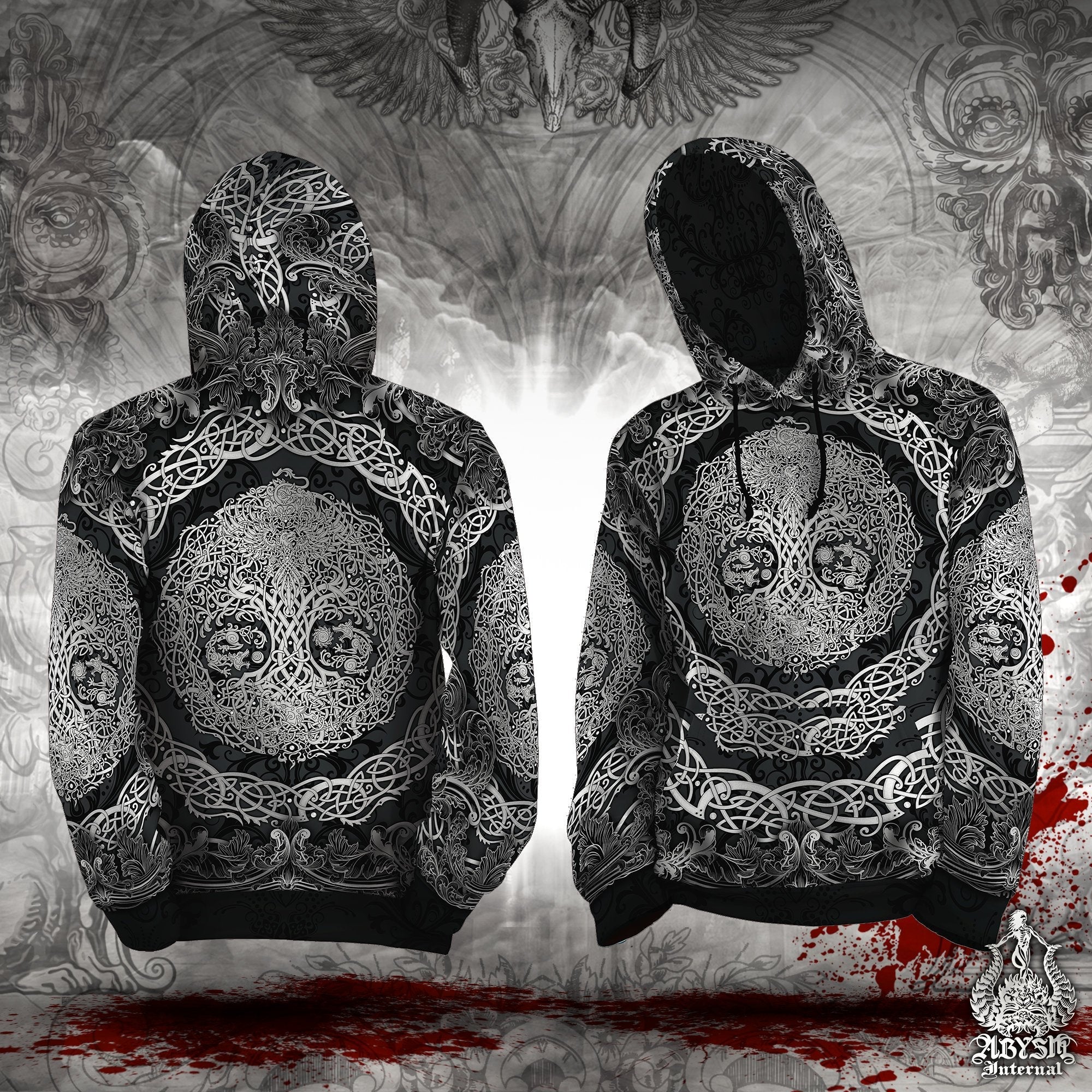 Viking Hoodie, Yggdrasil Sweater, Street Outfit, Norse Tree of Life, Viking Streetwear, Alternative Clothing, Unisex - Dark - Abysm Internal