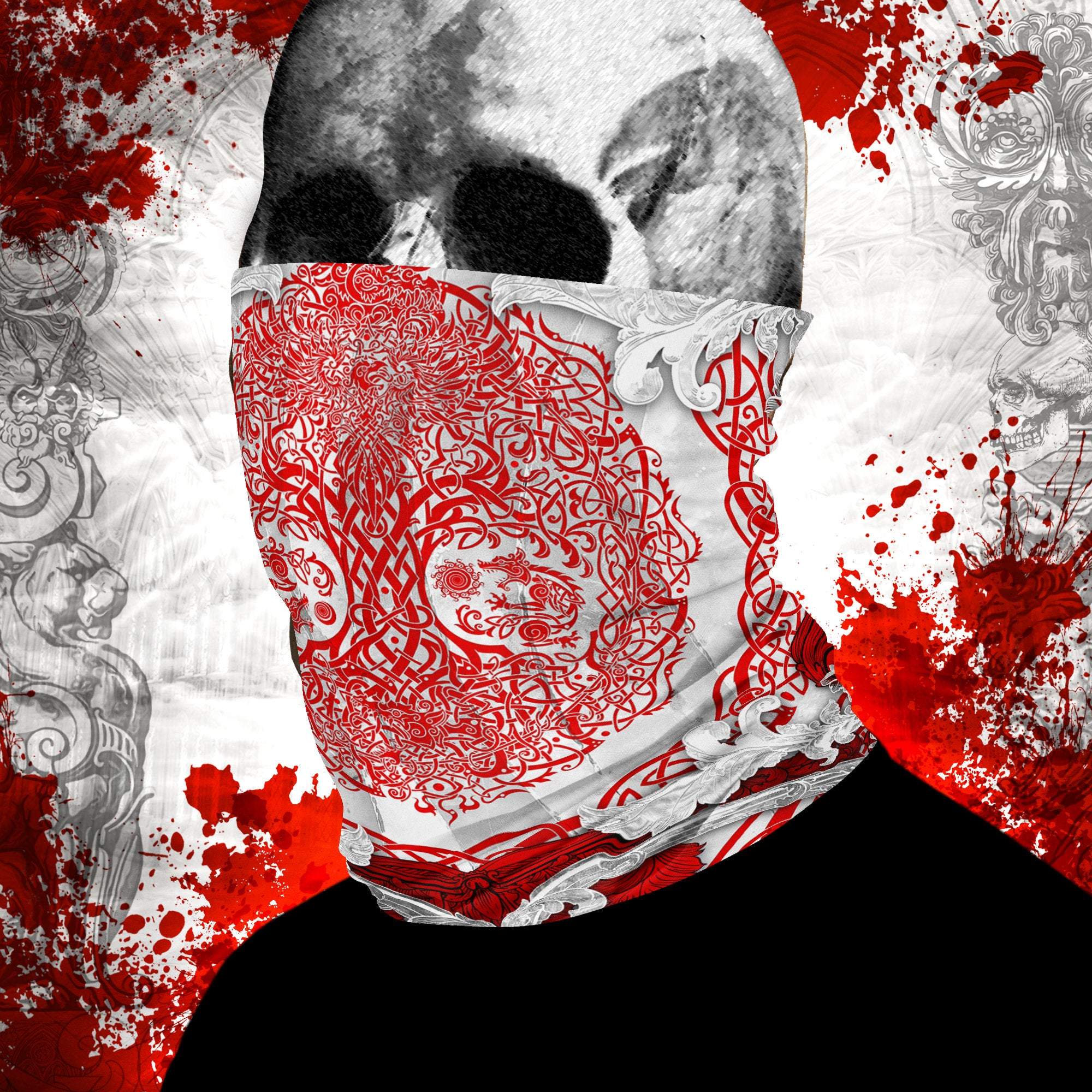 Viking Neck Gaiter, Face Mask, Head Covering, Celtic, Yggdrasil, Tree of Life Nordic Art - Bloody - Abysm Internal