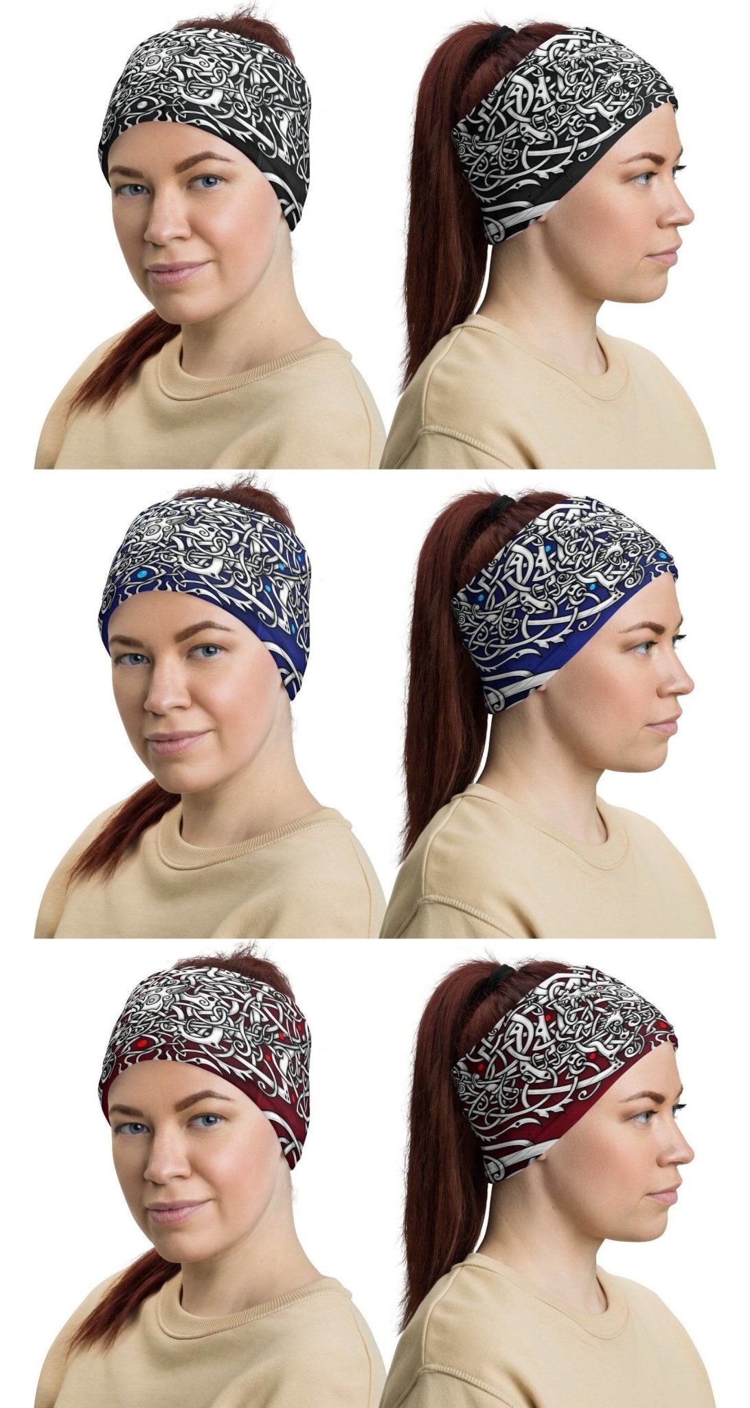 Viking Neck Gaiter, Face Mask, Head Covering, Celtic, Yggdrasil, Tree of Life Nordic Art - White & 3 Color Options - Abysm Internal