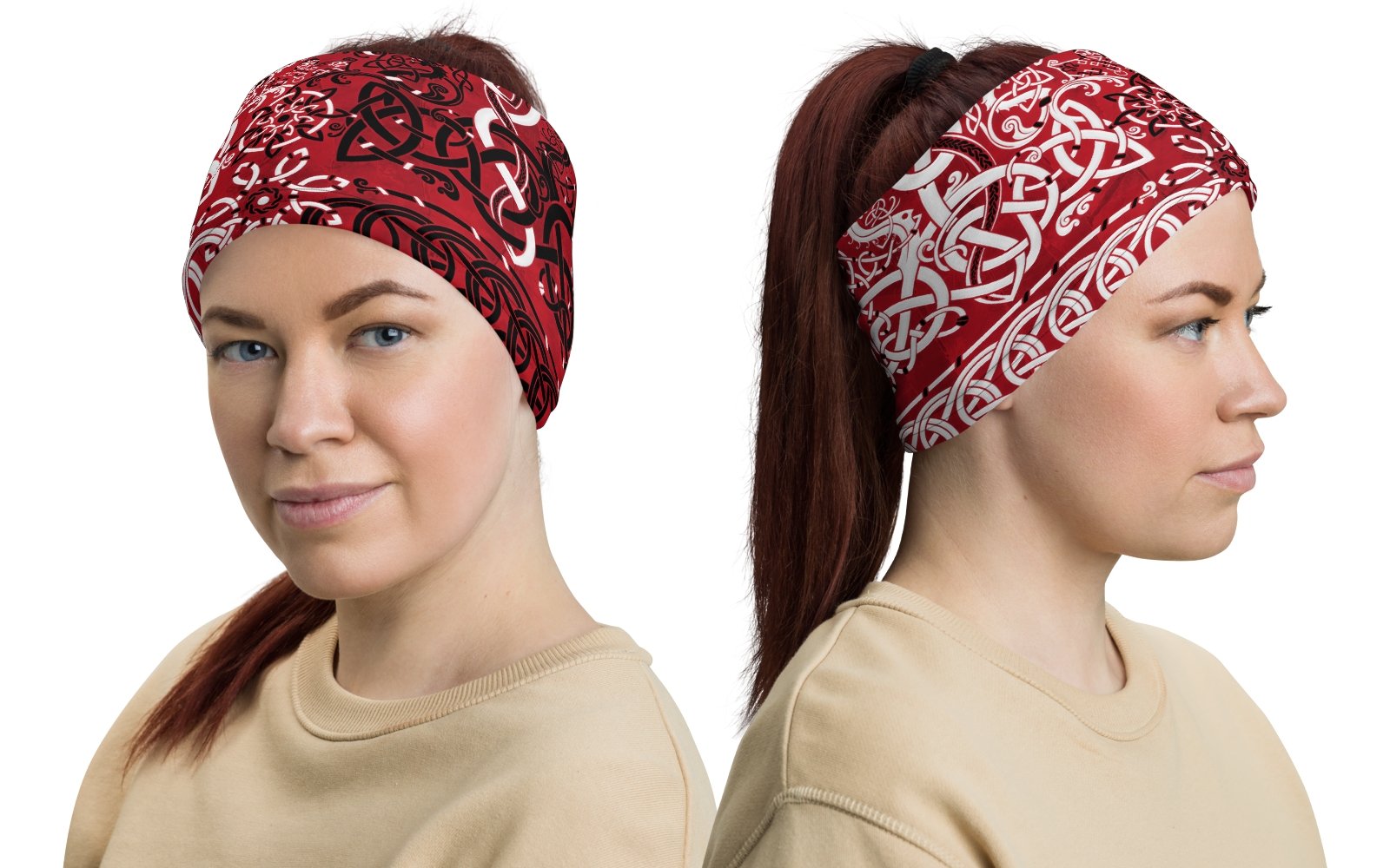 Viking Neck Gaiter, Face Mask, Head Covering, Dragon Fafnir, Nordic Art - Bloody Red Goth - Abysm Internal