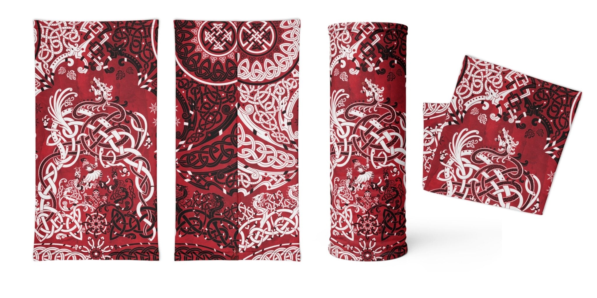 Viking Neck Gaiter, Face Mask, Head Covering, Dragon Fafnir, Nordic Art - Bloody Red Goth - Abysm Internal