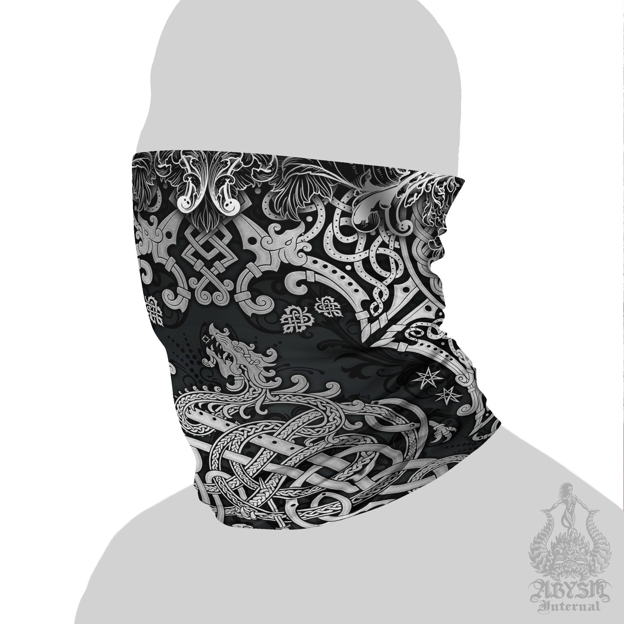 Viking Neck Gaiter, Face Mask, Head Covering, Dragon Fafnir, Nordic Art - Dark - Abysm Internal