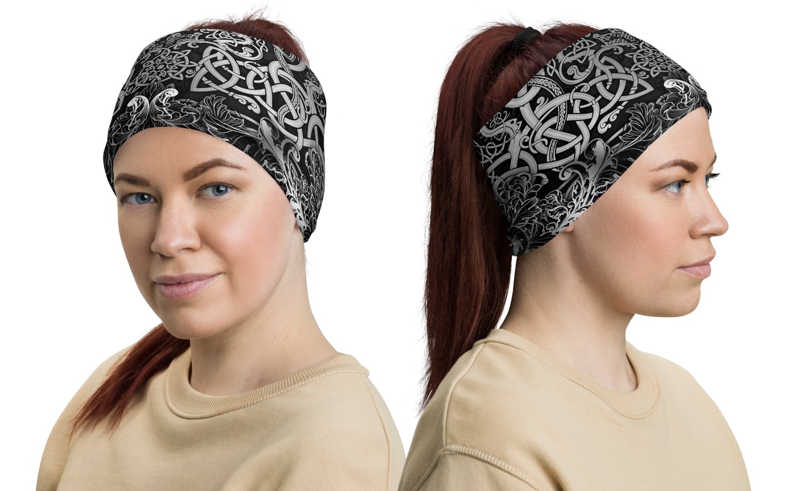 Viking Neck Gaiter, Face Mask, Head Covering, Dragon Fafnir, Nordic Art - Dark - Abysm Internal