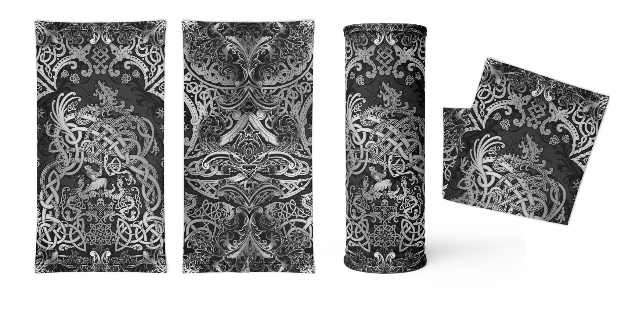 Viking Neck Gaiter, Face Mask, Head Covering, Dragon Fafnir, Nordic Art - Dark - Abysm Internal