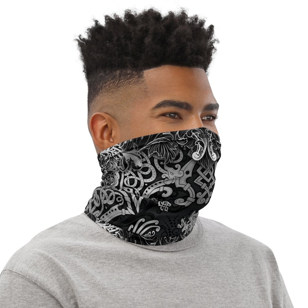 Viking Neck Gaiter, Face Mask, Head Covering, Dragon Fafnir, Nordic Art - Dark - Abysm Internal