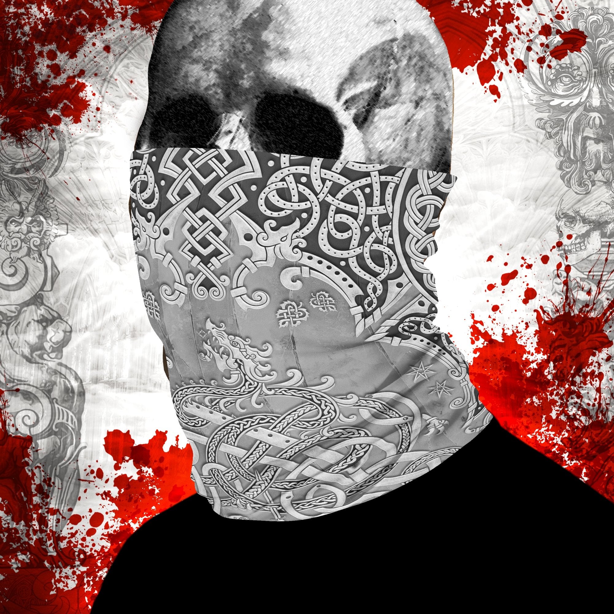Viking Neck Gaiter, Face Mask, Head Covering, Dragon Fafnir, Nordic Art - Stone - Abysm Internal