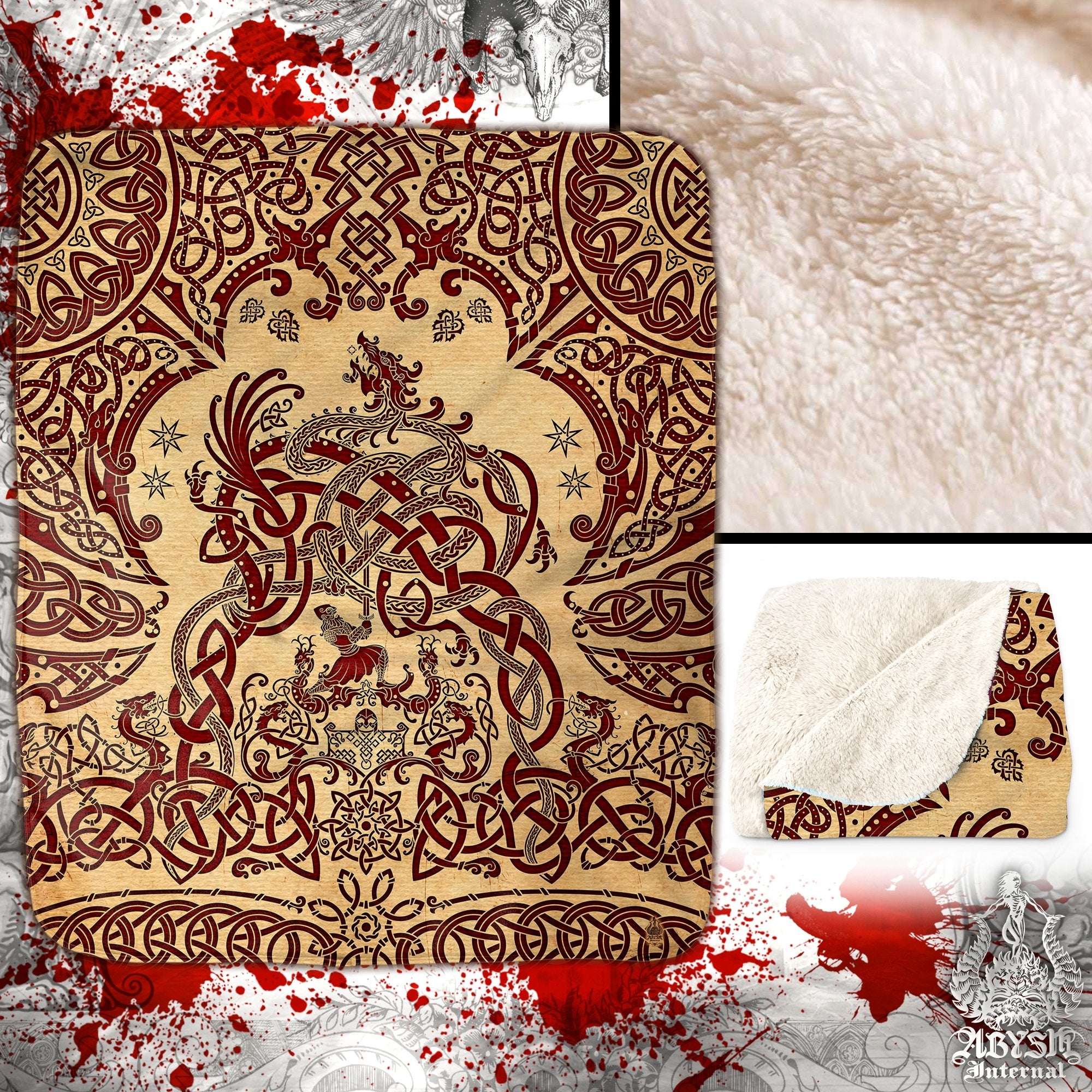 Viking Throw Fleece Blanket, Norse Mythology, Nordic Art, Pagan Decor, Dragon Fafnir - Paper - Abysm Internal