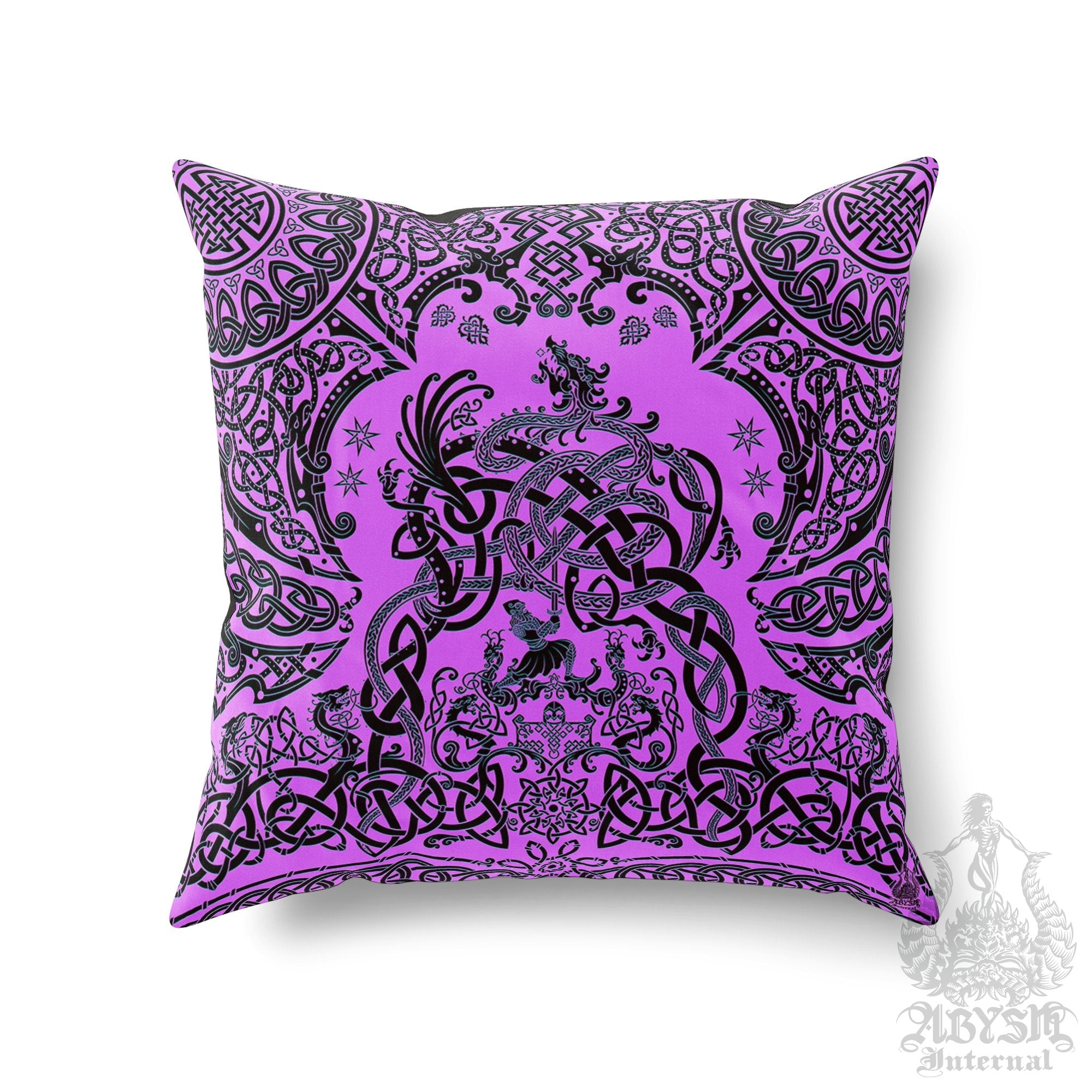Viking Throw Pillow, Decorative Accent Cushion, Gamer Room Decor, Dragon Fafnir, Nordic Art, Alternative Home - Pastel Goth - Abysm Internal