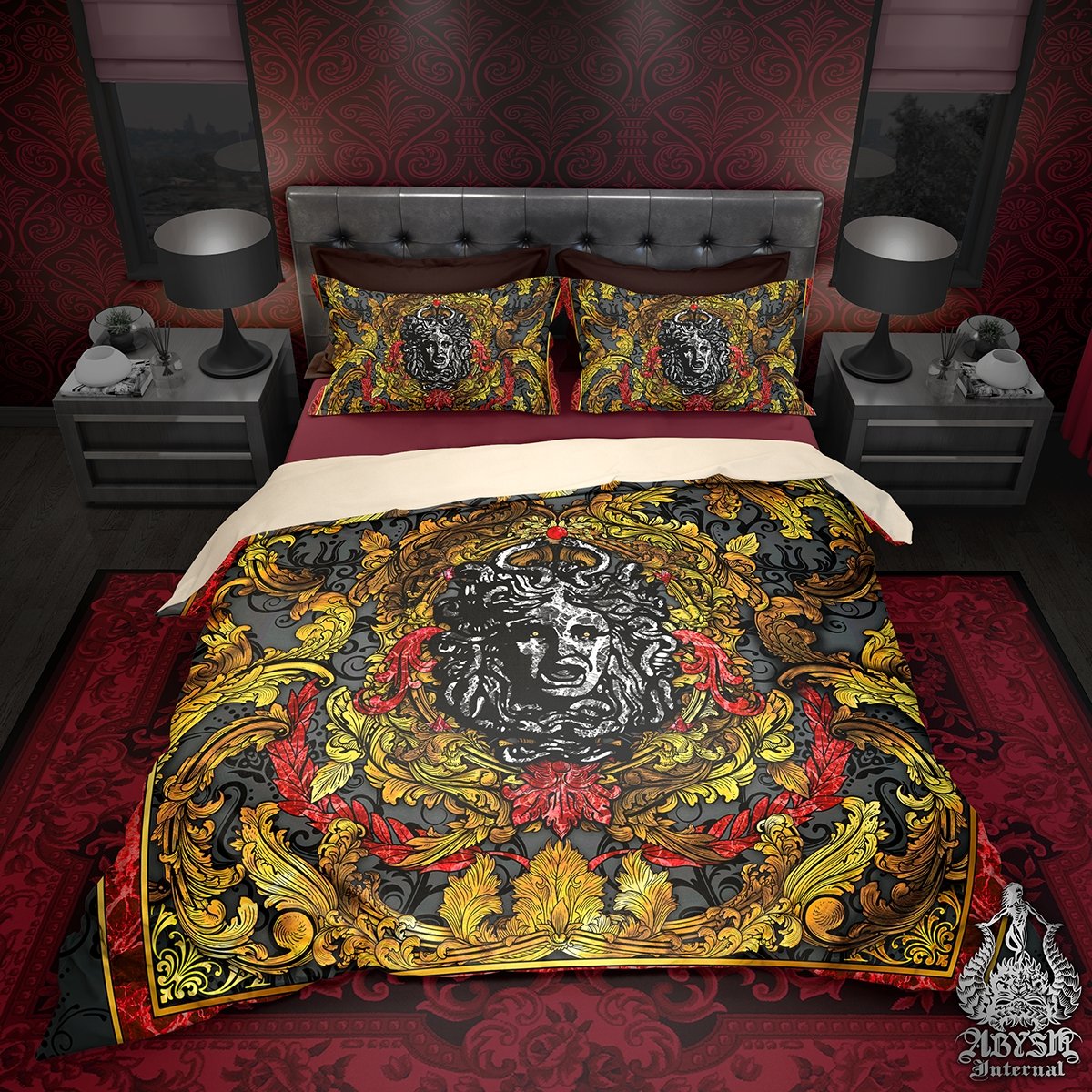 Vintage Bedding Set, Comforter and Duvet, Baroque and Alternative Bed Cover and Bedroom Decor, King, Queen and Twin Size - Medusa - Abysm Internal