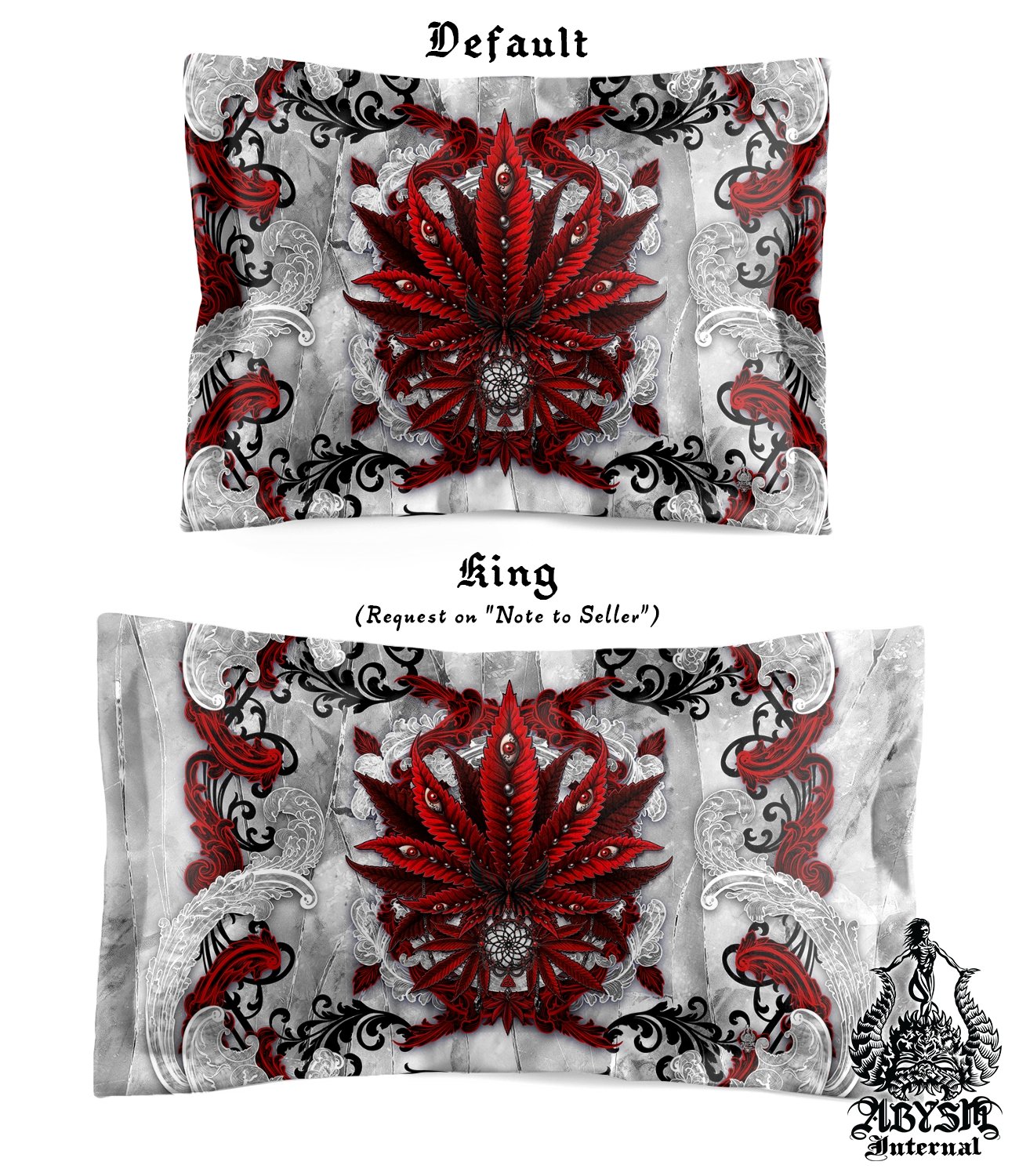 Weed Bedding Set, Comforter and Duvet, Cannabis Bed Cover, Marijuana Bedroom Decor, King, Queen and Twin Size, 420 Room Art - Bloody White Goth - Abysm Internal