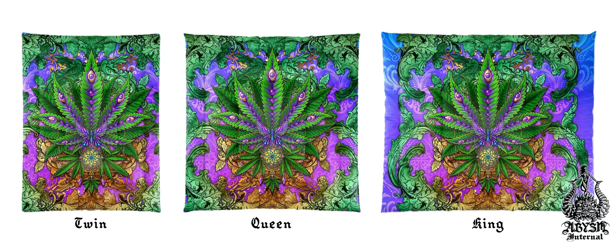 Weed Bedding Set, Comforter and Duvet, Cannabis Bed Cover, Marijuana Bedroom Decor, King, Queen and Twin Size, 420 Room Art - Nature - Abysm Internal