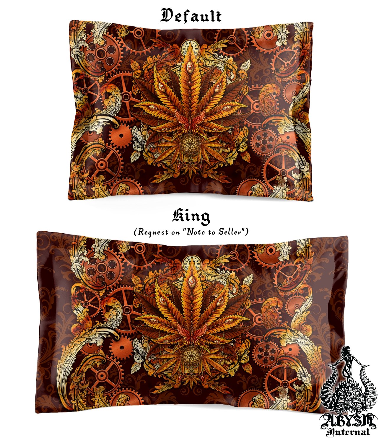 Weed Bedding Set, Comforter and Duvet, Cannabis Bed Cover, Marijuana Bedroom Decor, King, Queen and Twin Size, 420 Room Art - Steampunk - Abysm Internal