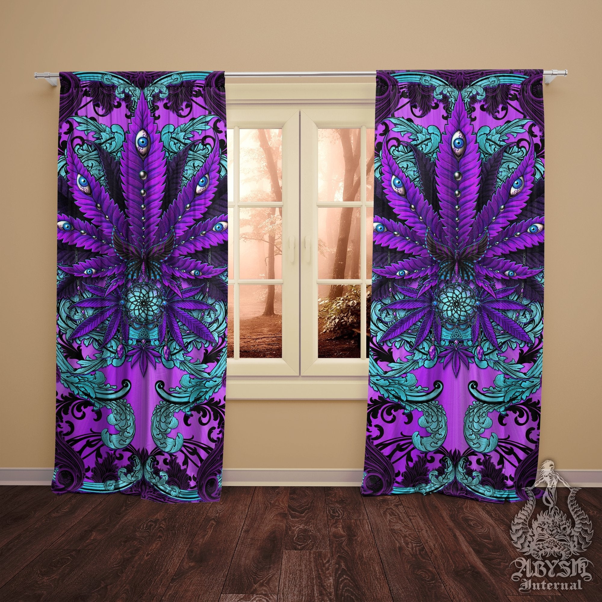 Weed Blackout Curtains, Cannabis Home and Shop Decor, Long Window Panels, Indie 420 Room Art Print - Pastel Goth - Abysm Internal