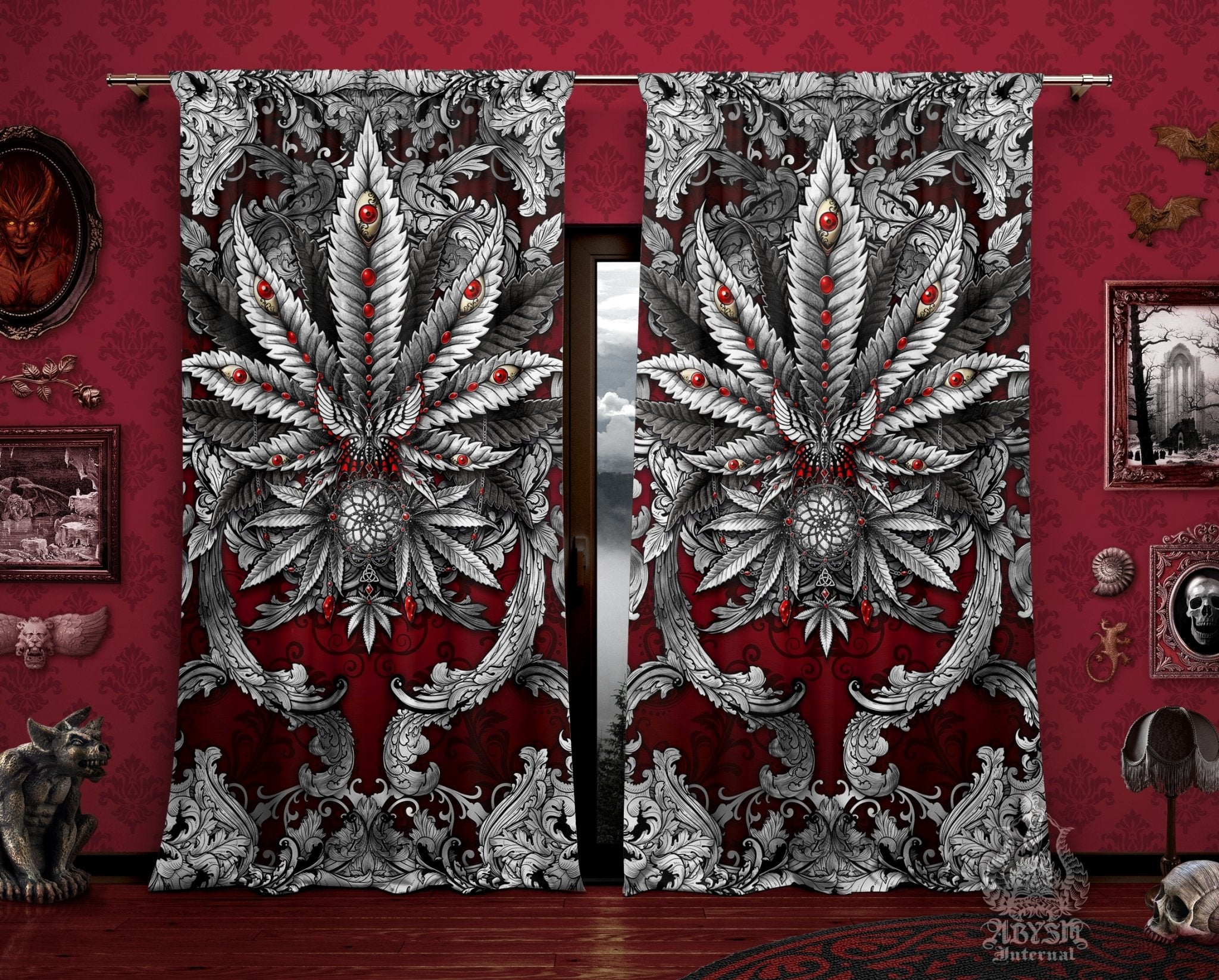 Weed Blackout Curtains, Cannabis Home and Shop Decor, Long Window Panels, Indie 420 Room Art Print - Silver - Abysm Internal