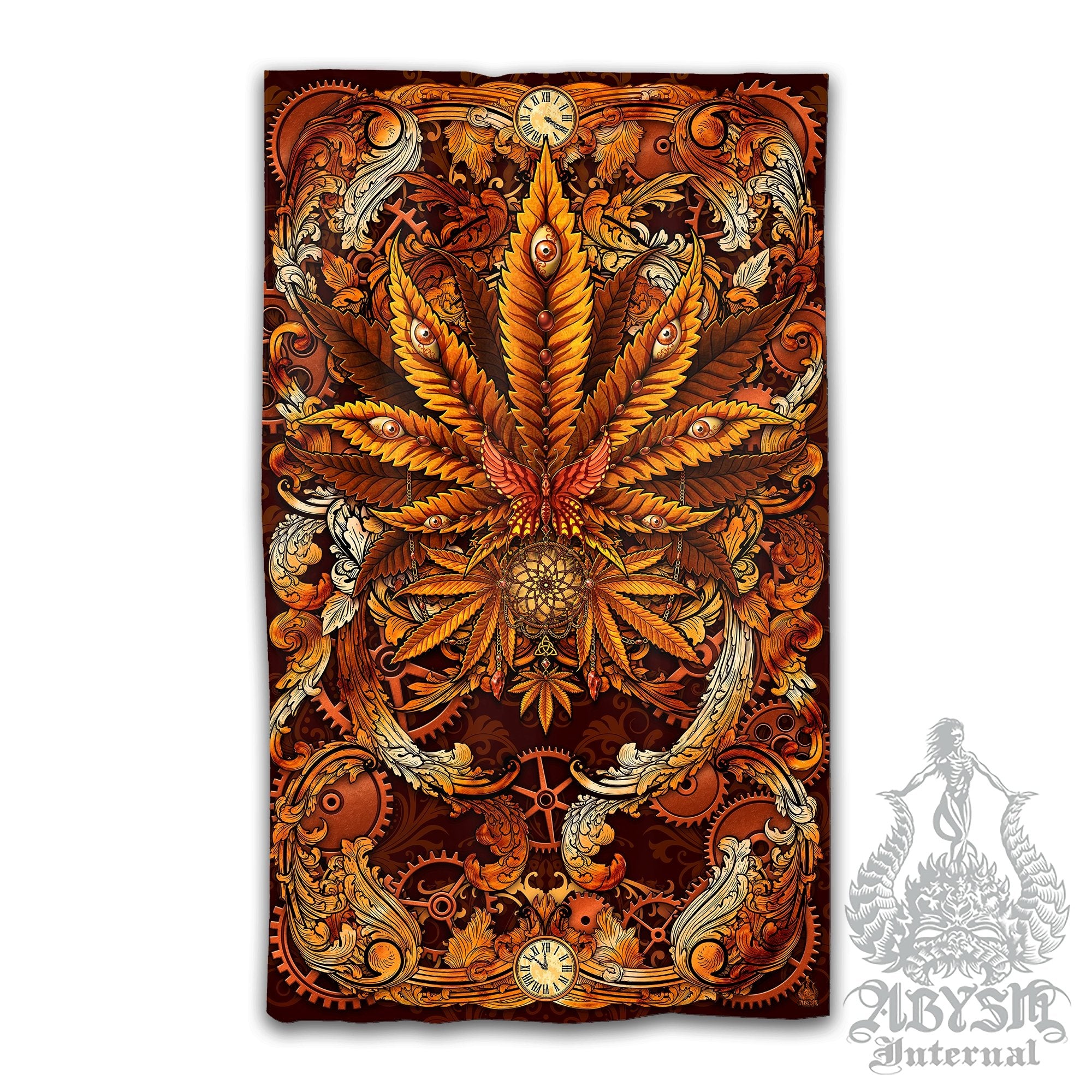 Weed Blackout Curtains, Cannabis Home and Shop Decor, Long Window Panels, Indie Print, 420 Room Art - Steampunk - Abysm Internal