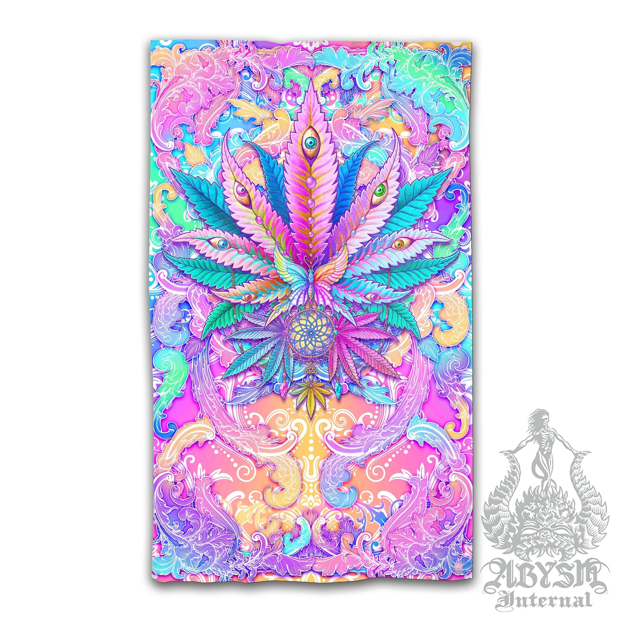 Weed Blackout Curtains, Cannabis Home and Shop Decor, Long Window Panels, Pastel and Aesthetic Print, Girly 420 Room Art - Abysm Internal