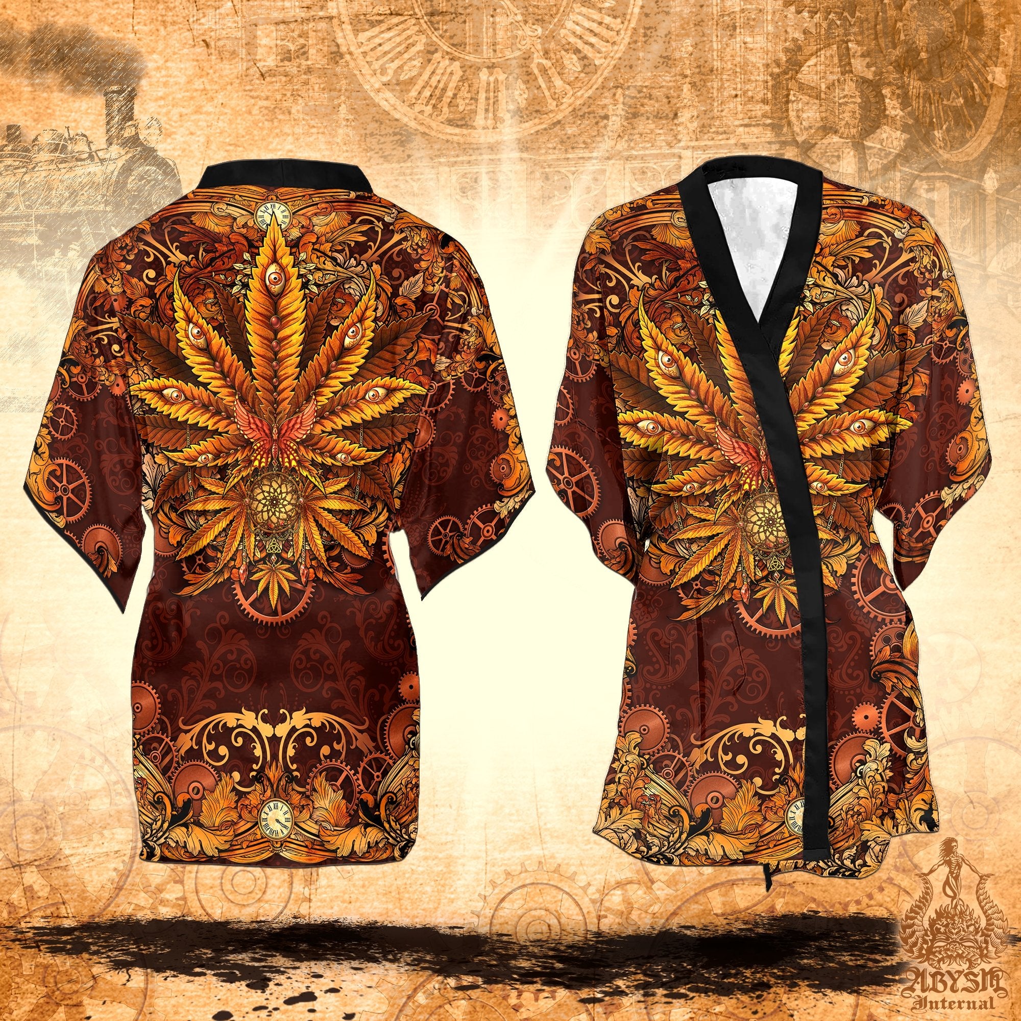 Weed Cover Up, Cannabis Outfit, Indie Party Kimono, Steampunk Summer Festival Robe, 420 Gift, Indie Clothing, Unisex - Marijuana - Abysm Internal