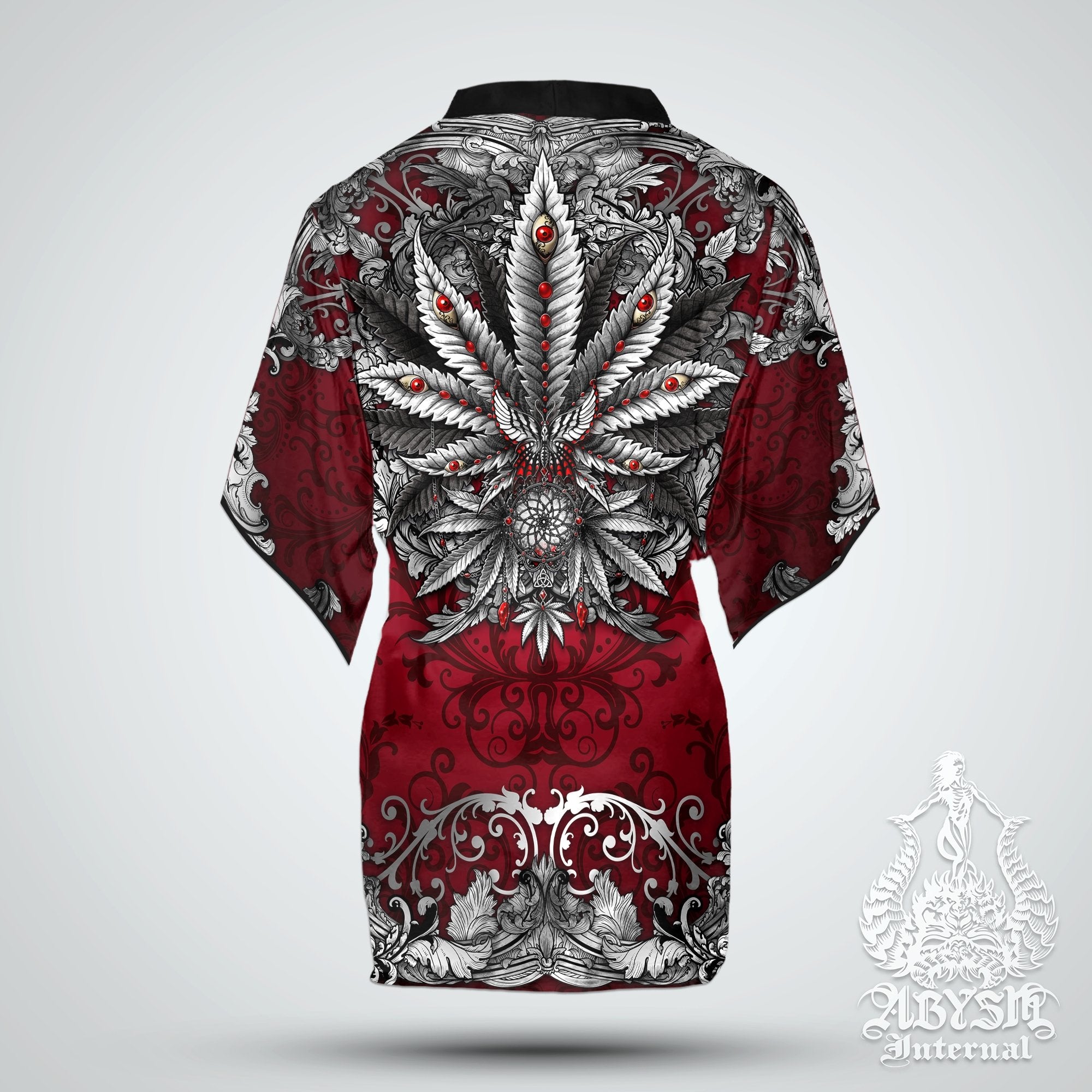 Weed Cover Up, Cannabis Outfit, Indie Party Kimono, Summer Festival Robe, 420 Gift, Alternative Clothing, Unisex - Marijuana, Silver - Abysm Internal
