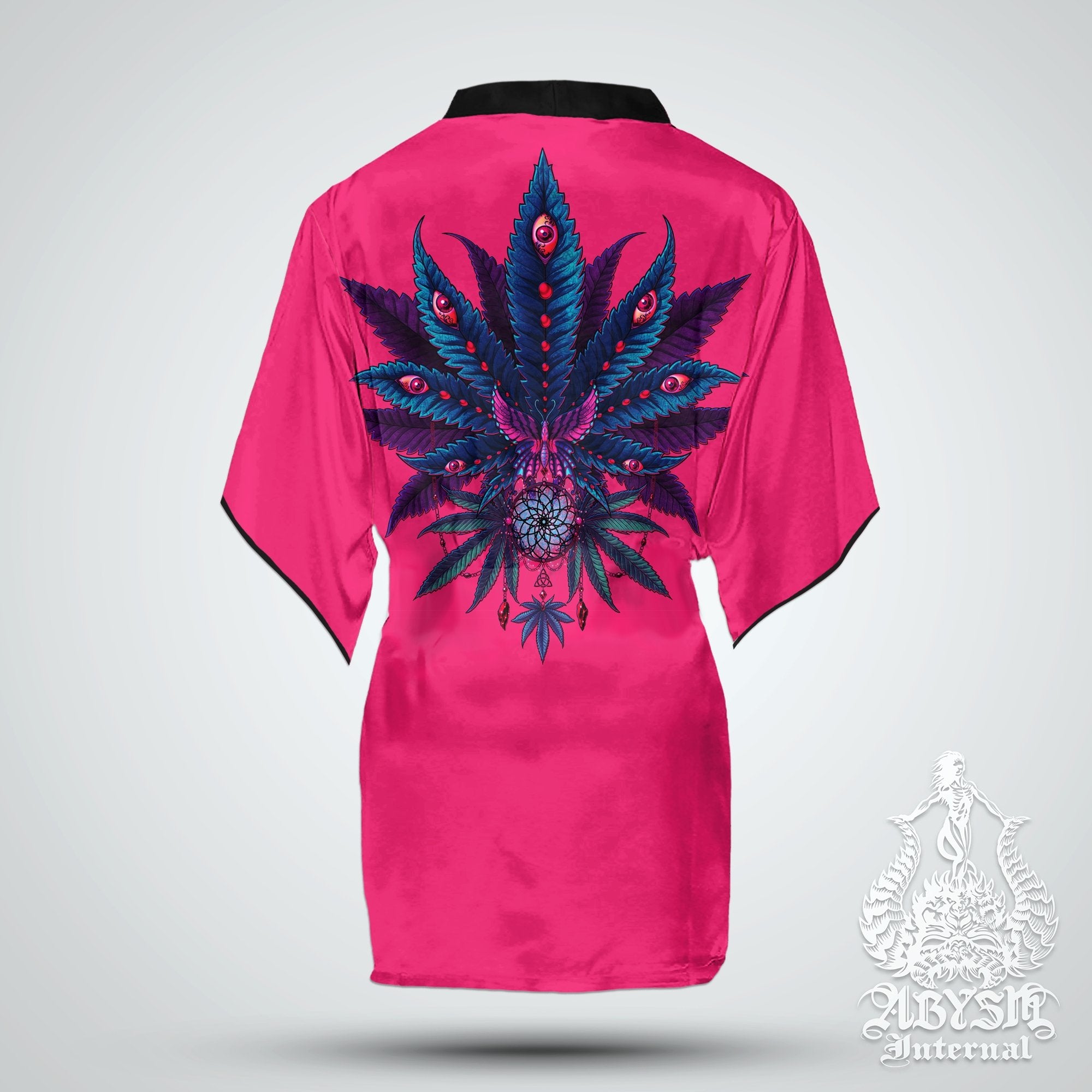 Weed Cover Up, Cannabis Outfit, Neon Party Kimono, Summer Festival Robe, 420 Gift, Alternative Clothing, Unisex - Marijuana I - Abysm Internal