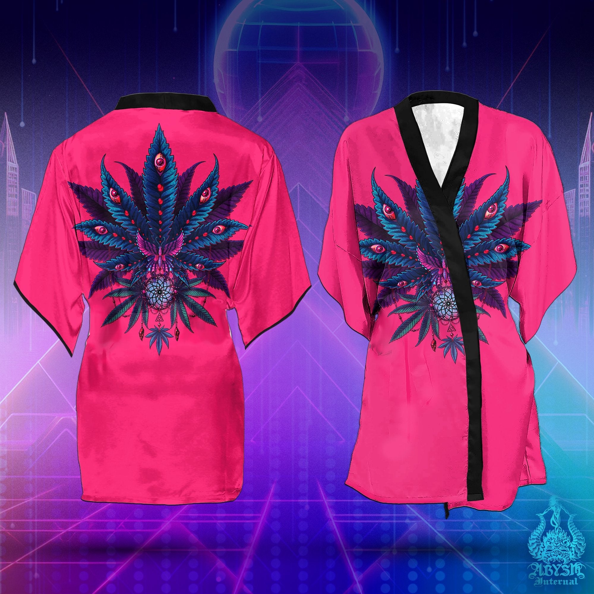 Weed Cover Up, Cannabis Outfit, Neon Party Kimono, Summer Festival Robe, 420 Gift, Alternative Clothing, Unisex - Marijuana I - Abysm Internal