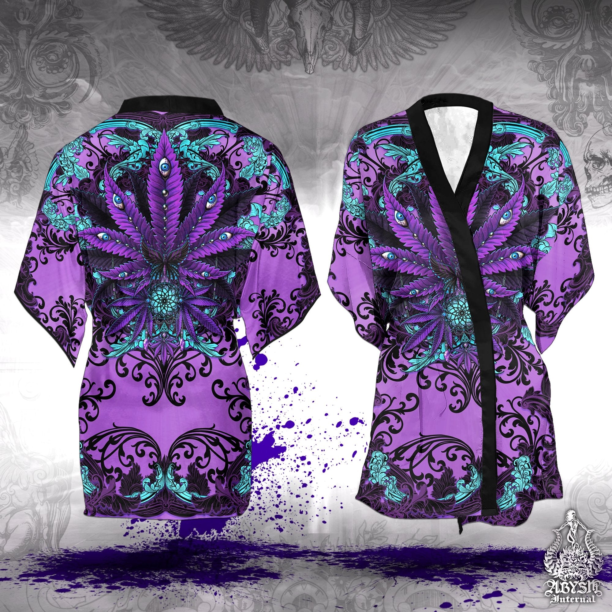 Weed Cover Up, Cannabis Outfit, Party Kimono, Pastel Goth Summer Festival Robe, 420 Gift, Alternative Clothing, Unisex - Marijuana - Abysm Internal