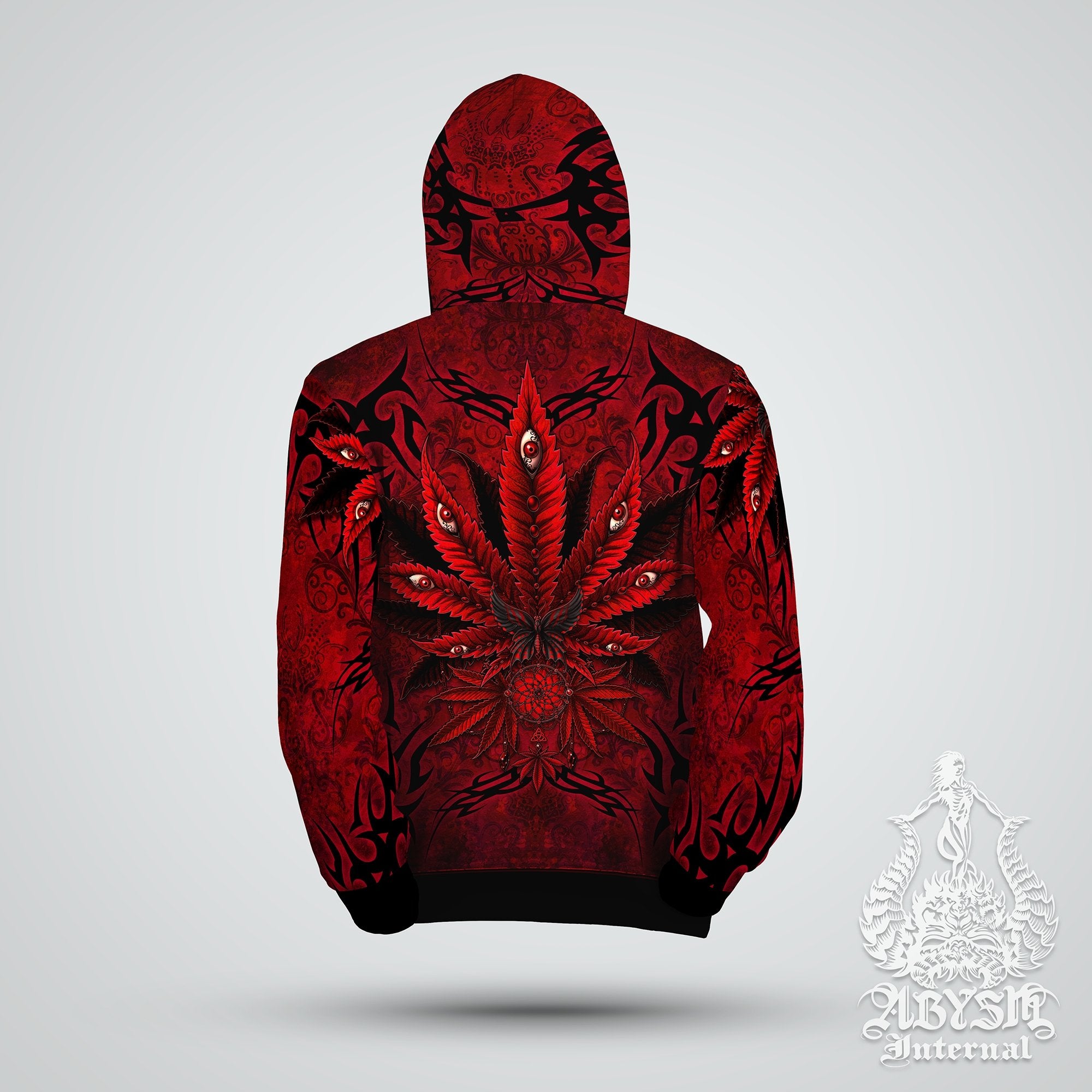 Weed Hoodie, Cannabis Concert Sweater, Gothic Festival Outfit, Goth Streetwear, Alternative Clothing, Unisex, 420 Gift - Bloody Red Marijuana - Abysm Internal