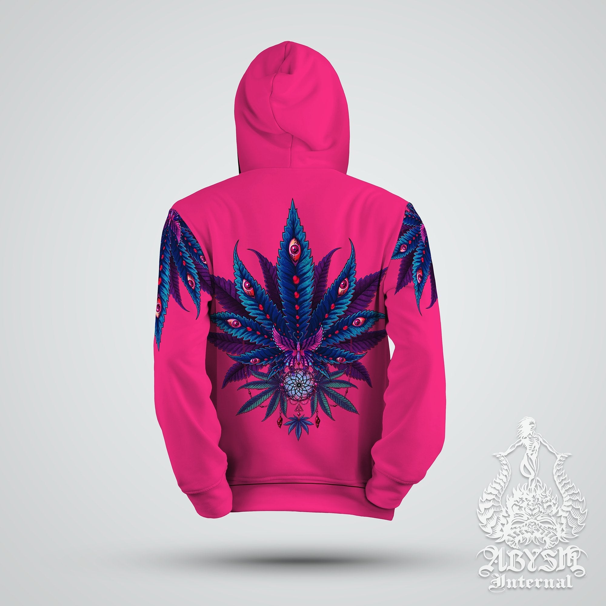 Weed Hoodie, Cannabis Festival, Trippy Outfit, Indie Streetwear, Alternative Clothing, Unisex, 420 Gift - Neon I Pink, Marijuana - Abysm Internal