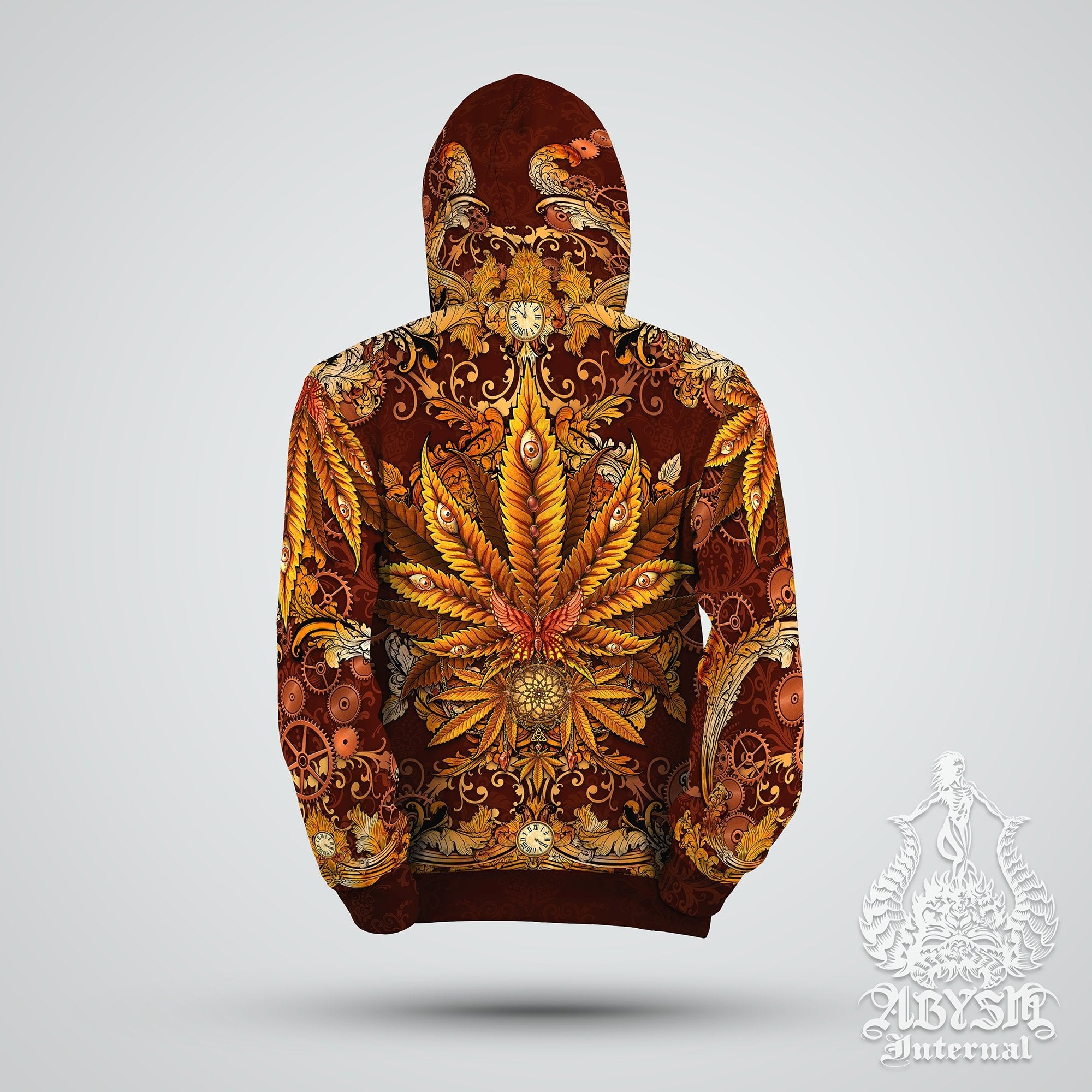 Weed Hoodie, Cannabis Sweater, Steampunk Festival Outfit, Trippy Streetwear, Indie and Alternative Clothing, Unisex, 420 Gift - Marijuana - Abysm Internal