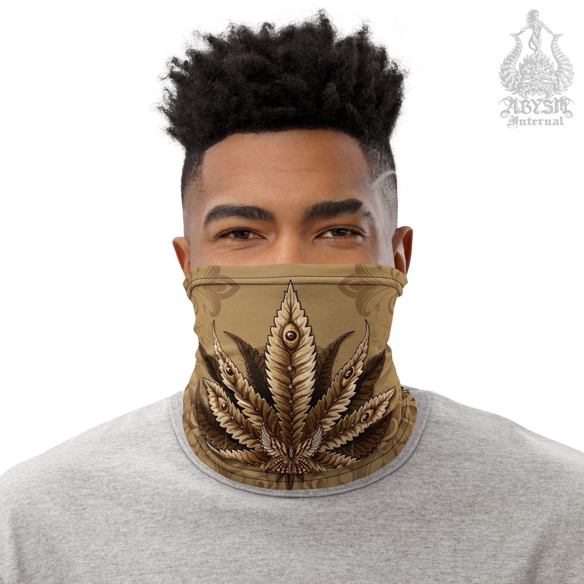 Weed Neck Gaiter, Cannabis Face Mask, Marijuana Head Covering, Indie Festival Outfit, 420 Gift - Cream - Abysm Internal