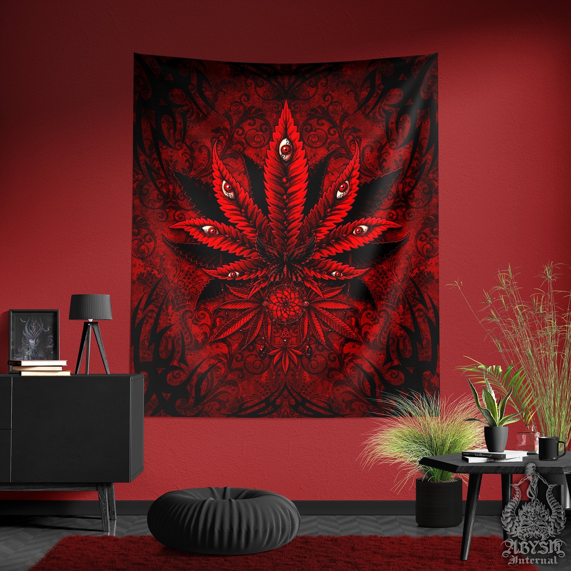 Weed Tapestry, Cannabis Shop Decor, Marijuana Wall Hanging, Bloody Gothic Home Decor, Goth Art Print, 420 Gift - Abysm Internal