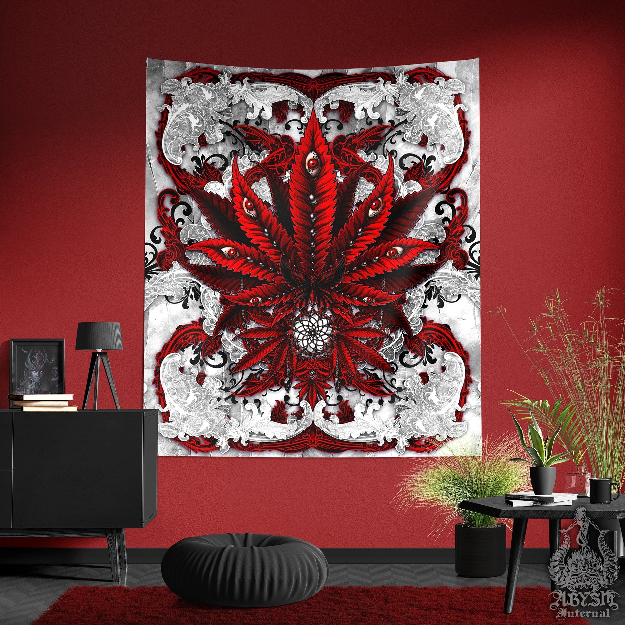 Weed Tapestry, Cannabis Shop Decor, Marijuana Wall Hanging, Gothic Home Decor, Bloody White Goth Art Print, 420 Gift - Abysm Internal