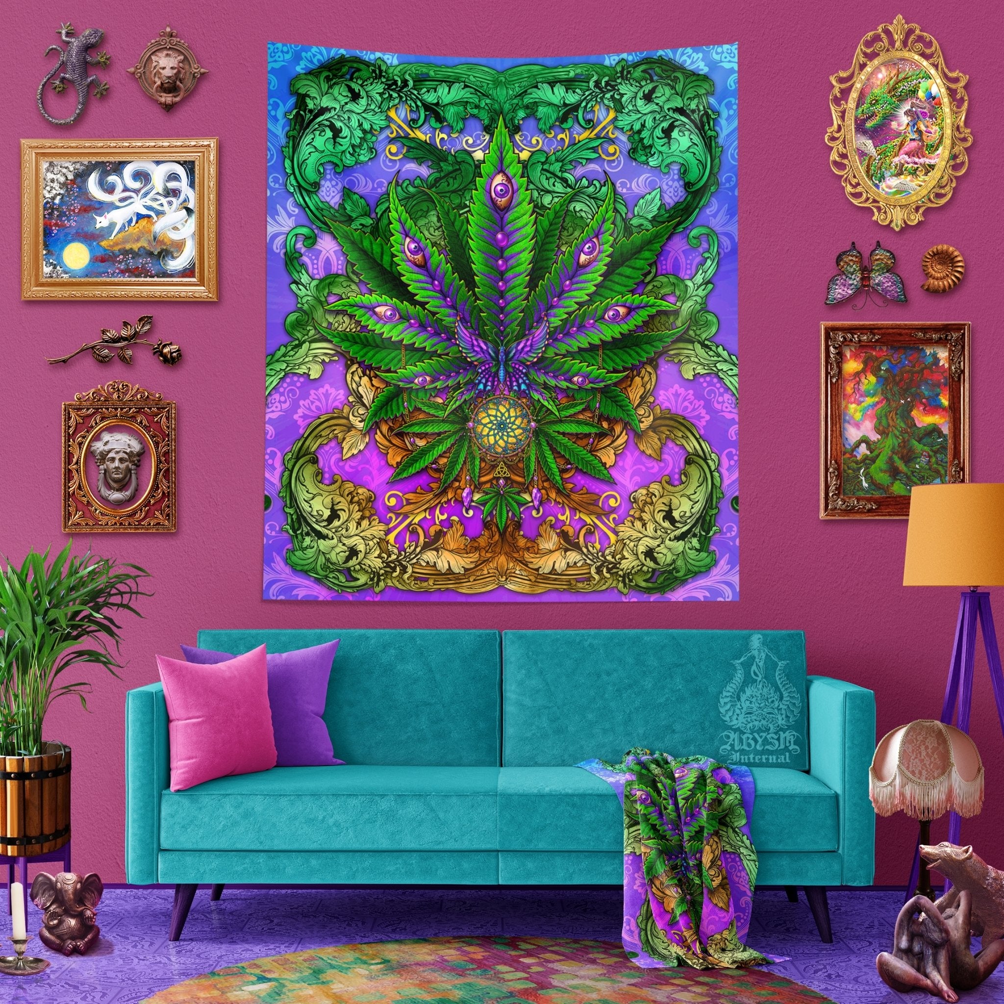 Weed Tapestry, Cannabis Shop Decor, Marijuana Wall Hanging, Hippie Home Decor, Indie Art Print, 420 Gift, Eclectic and Funky - Nature - Abysm Internal
