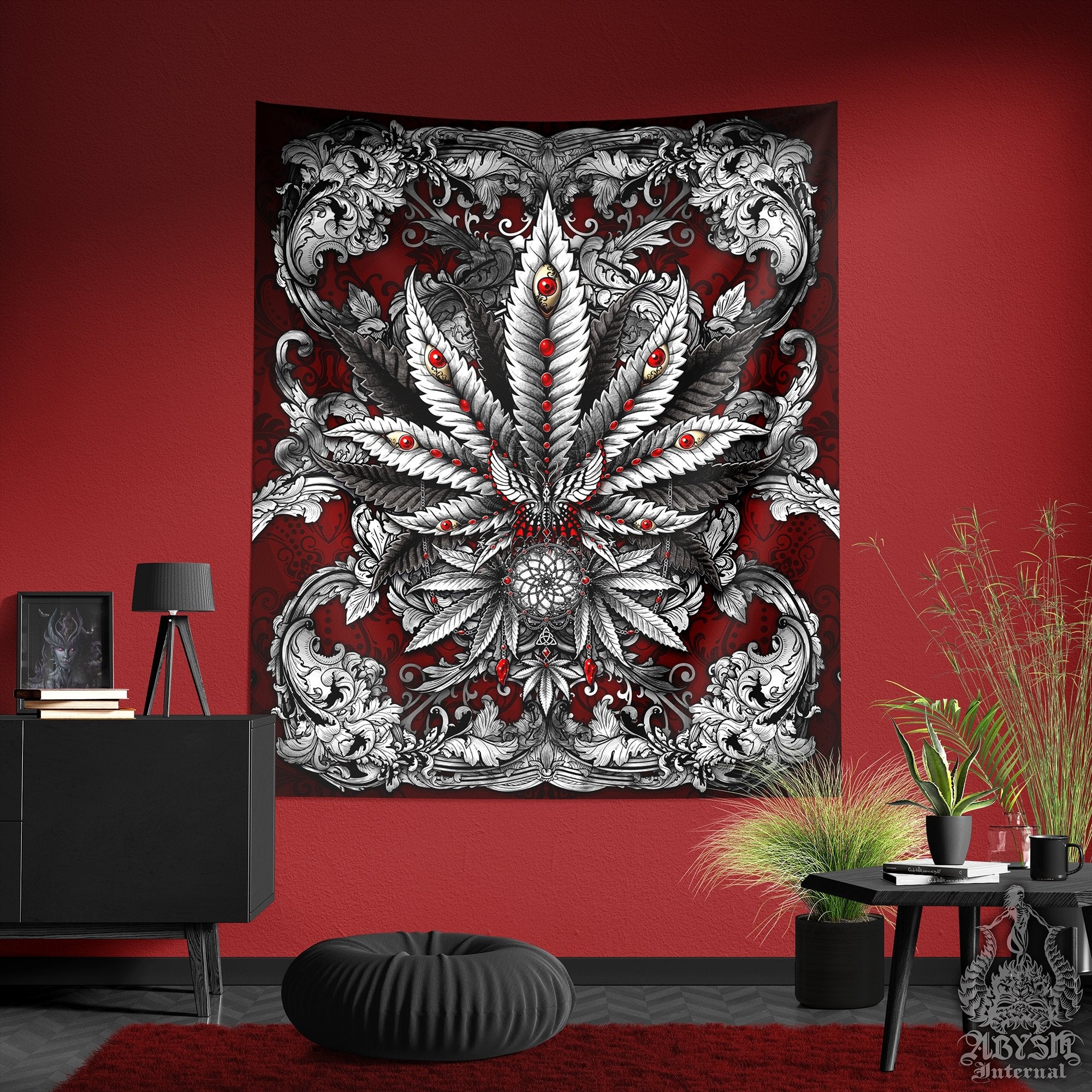 Weed Tapestry, Cannabis Shop Decor, Marijuana Wall Hanging, Indie Home Decor, Eclectic Art Print, 420 Gift - Silver - Abysm Internal
