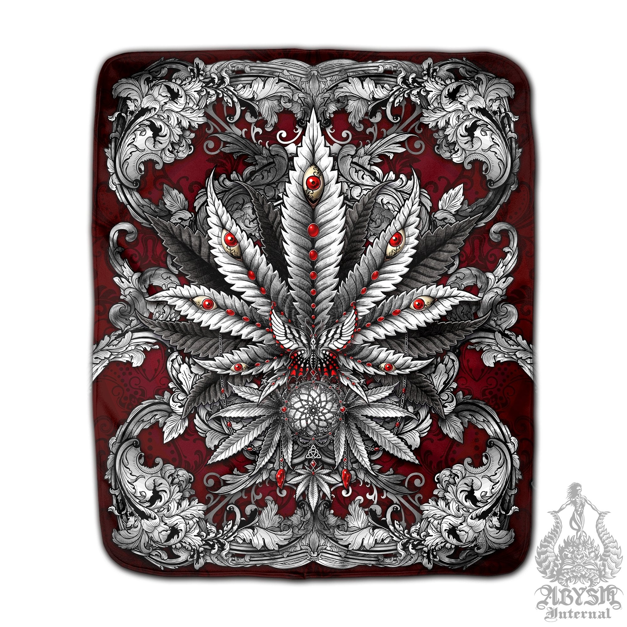 Weed Throw Fleece Blanket, Cannabis Art, Indie and Hippie Home Decor, 420 Gift - Marijuana, Silver - Abysm Internal