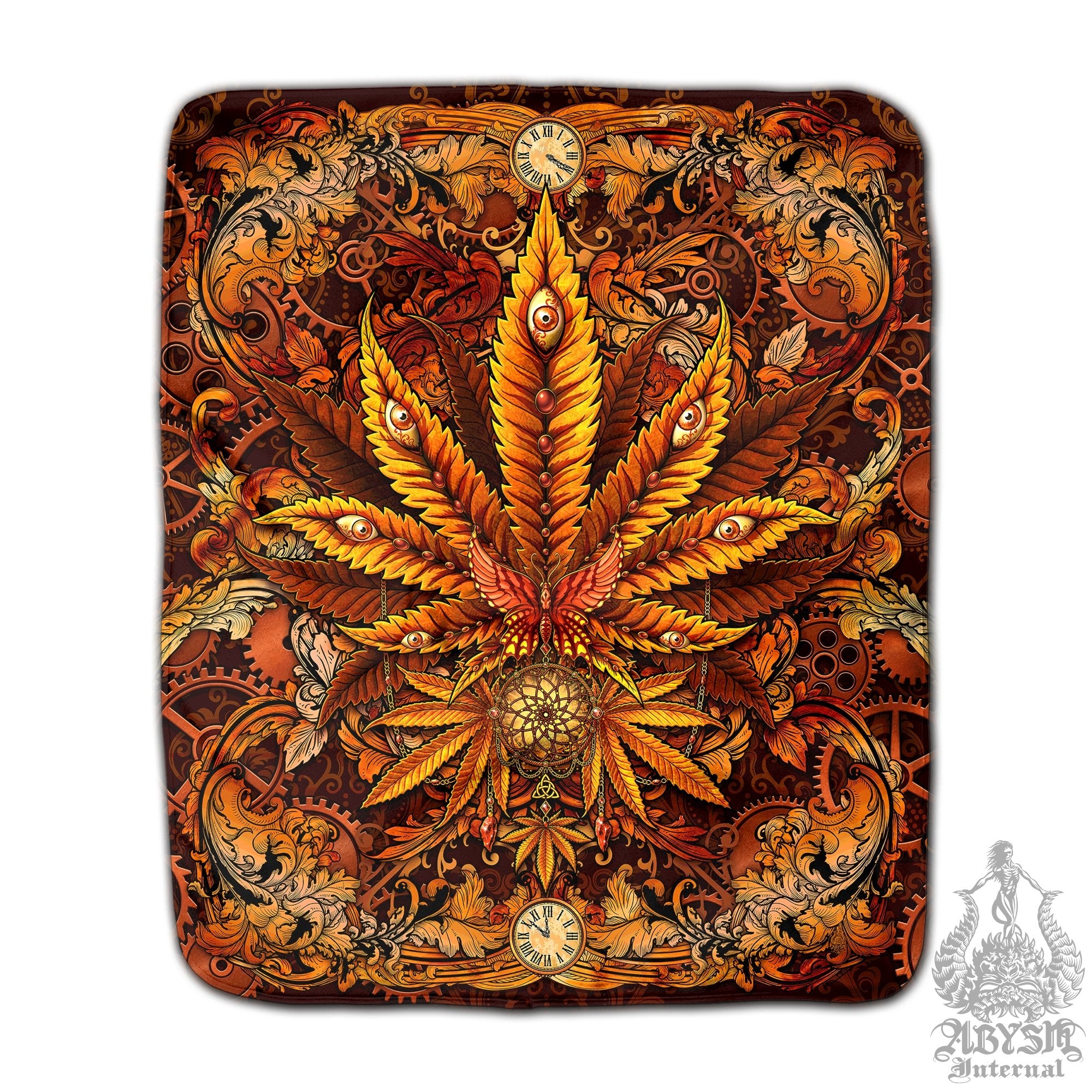Weed Throw Fleece Blanket, Cannabis Art, Indie and Hippie Home Decor, 420 Gift - Marijuana, Steampunk - Abysm Internal