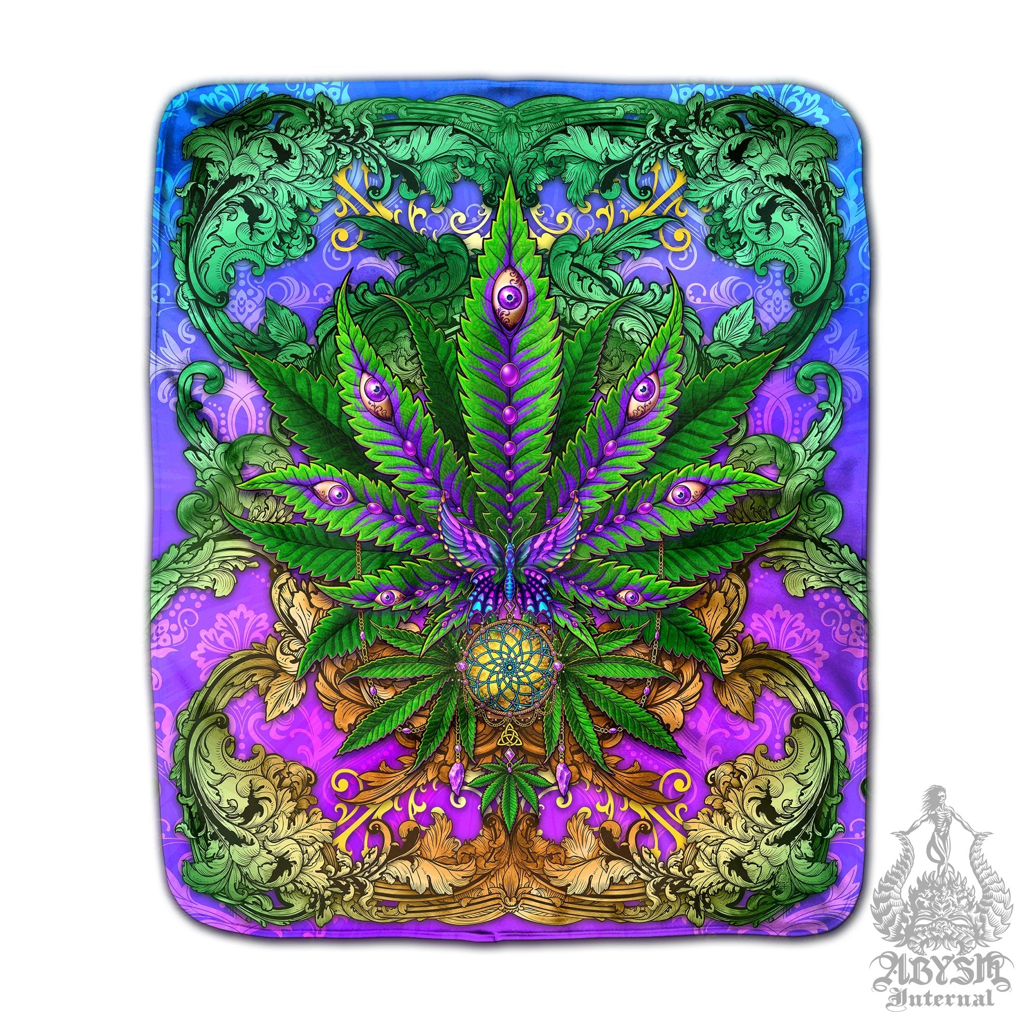 Weed Throw Fleece Blanket, Cannabis Art, Indie and Hippie Home Decor, 420 Gift - Nature - Abysm Internal