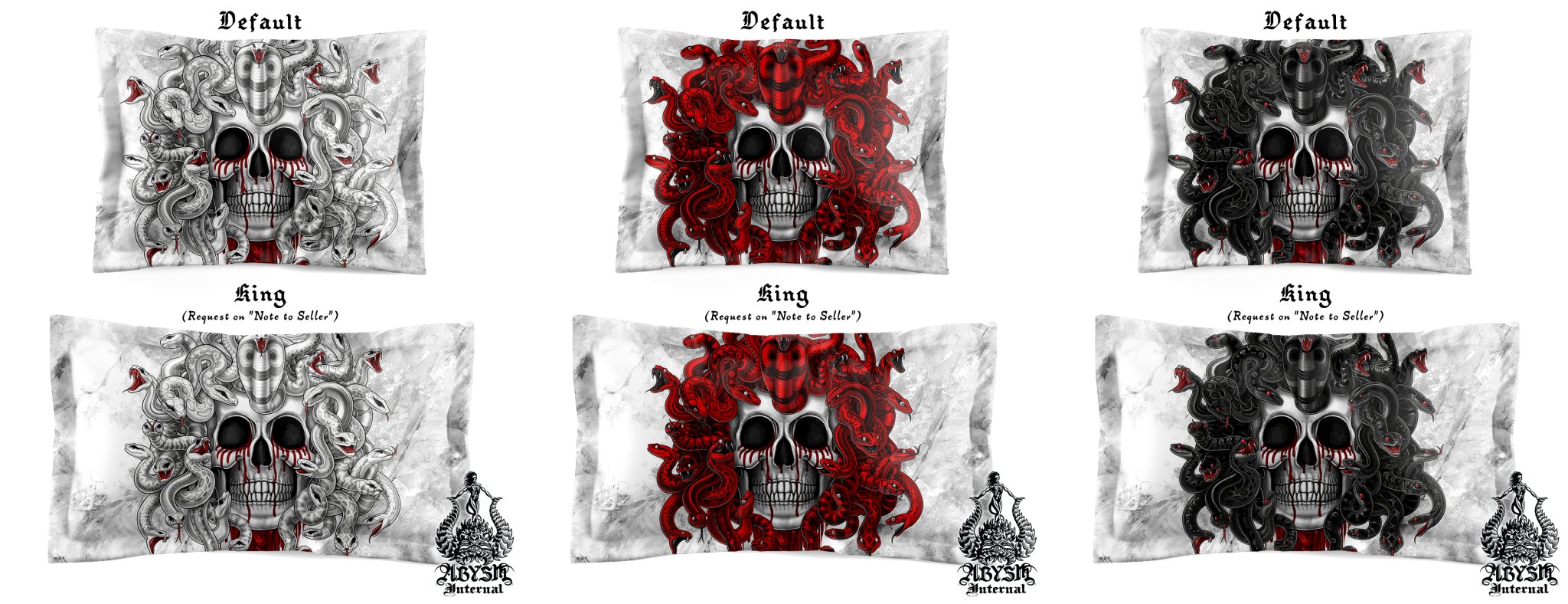 White Goth Bedding Set, Comforter or Duvet, Vampire Medusa, Gothic Bed Cover, Skull Bedroom Decor, King, Queen & Twin Size - 2 Faces, 3 Colors - Abysm Internal