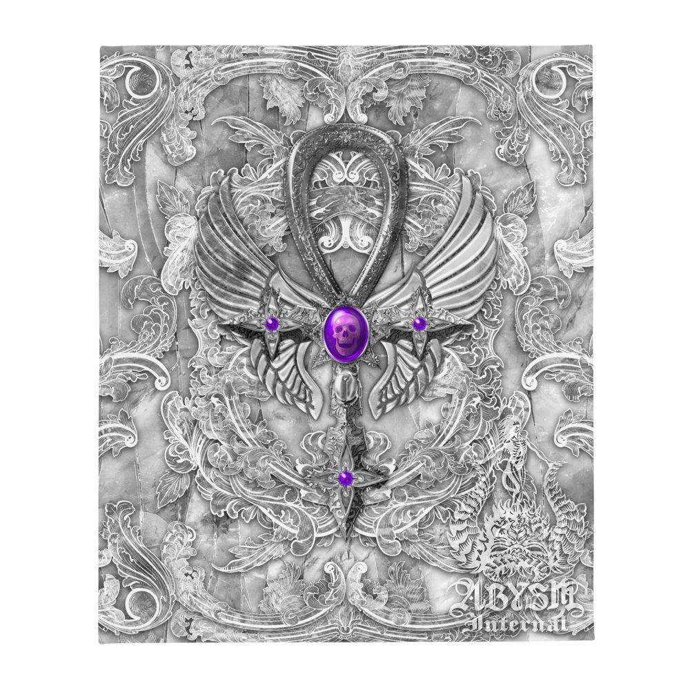 White Goth Tapestry, Gothic Wall Hanging, Occult Home Decor, Art Print - Stone, Ankh Cross - Abysm Internal