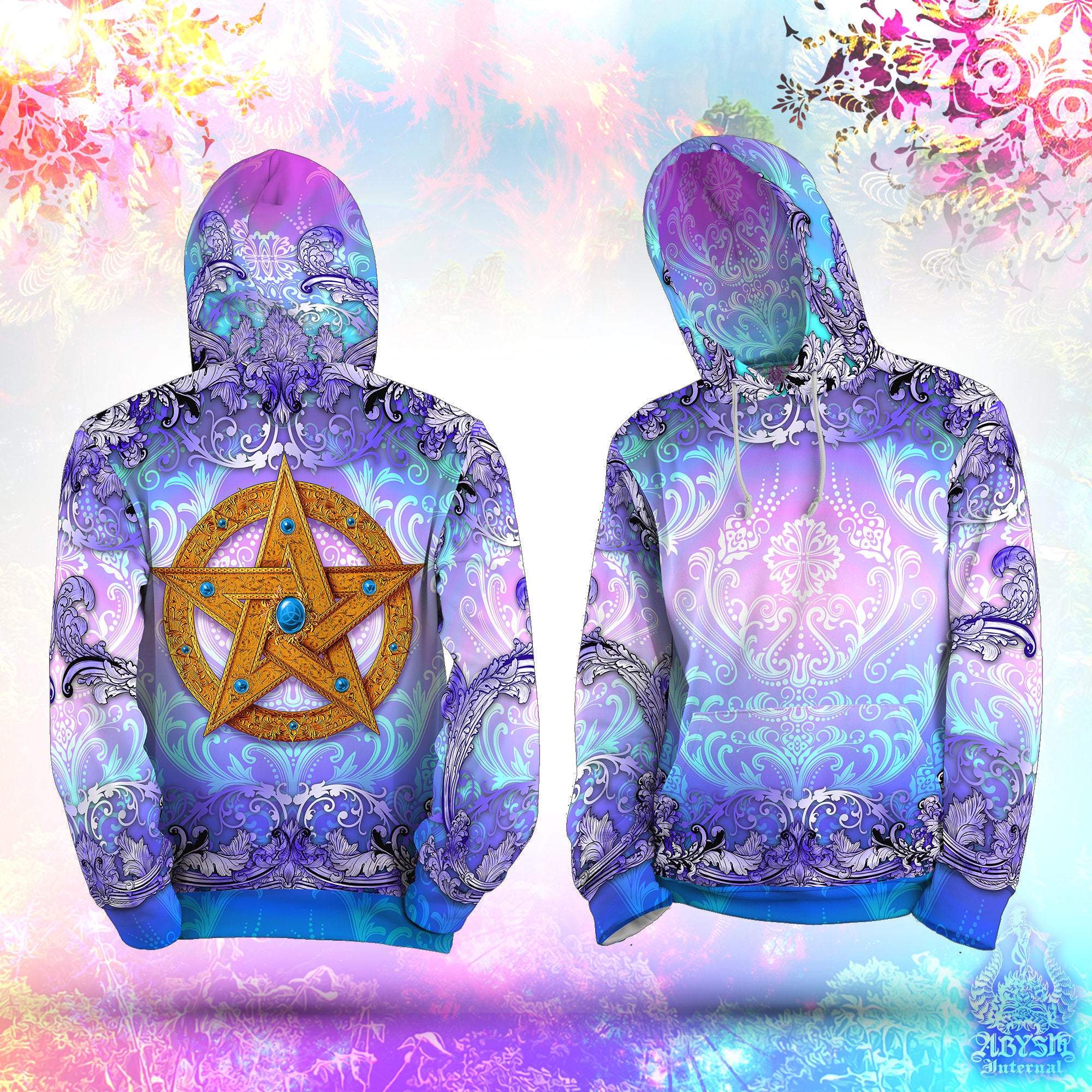 Wicca Hoodie, Witchy Outfit, Pagan Streetwear, Witch Sweater, Alternative Clothing, Unisex - Pentacle, Bllue - Abysm Internal