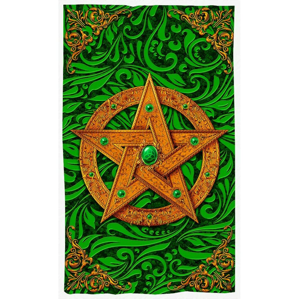 Wiccan Blackout Curtains, Long Window Panels, Pentacle, Pagan Room Decor, Art Print, Funky and Eclectic Home Decor - Green - Abysm Internal